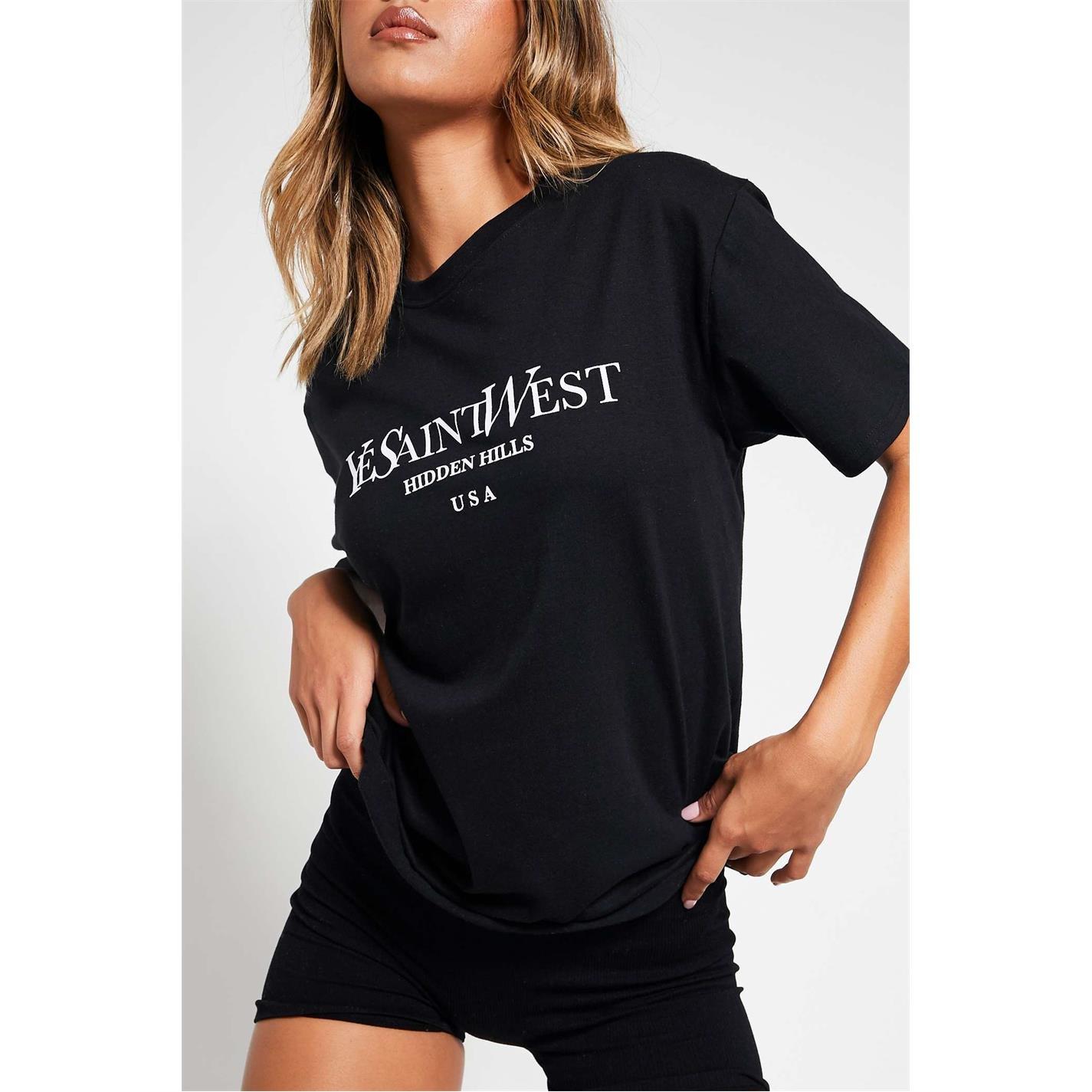 Zwart - I Saw It First - ISAWITFIRST Ye Saint Slogan Oversized Tshirt - 5