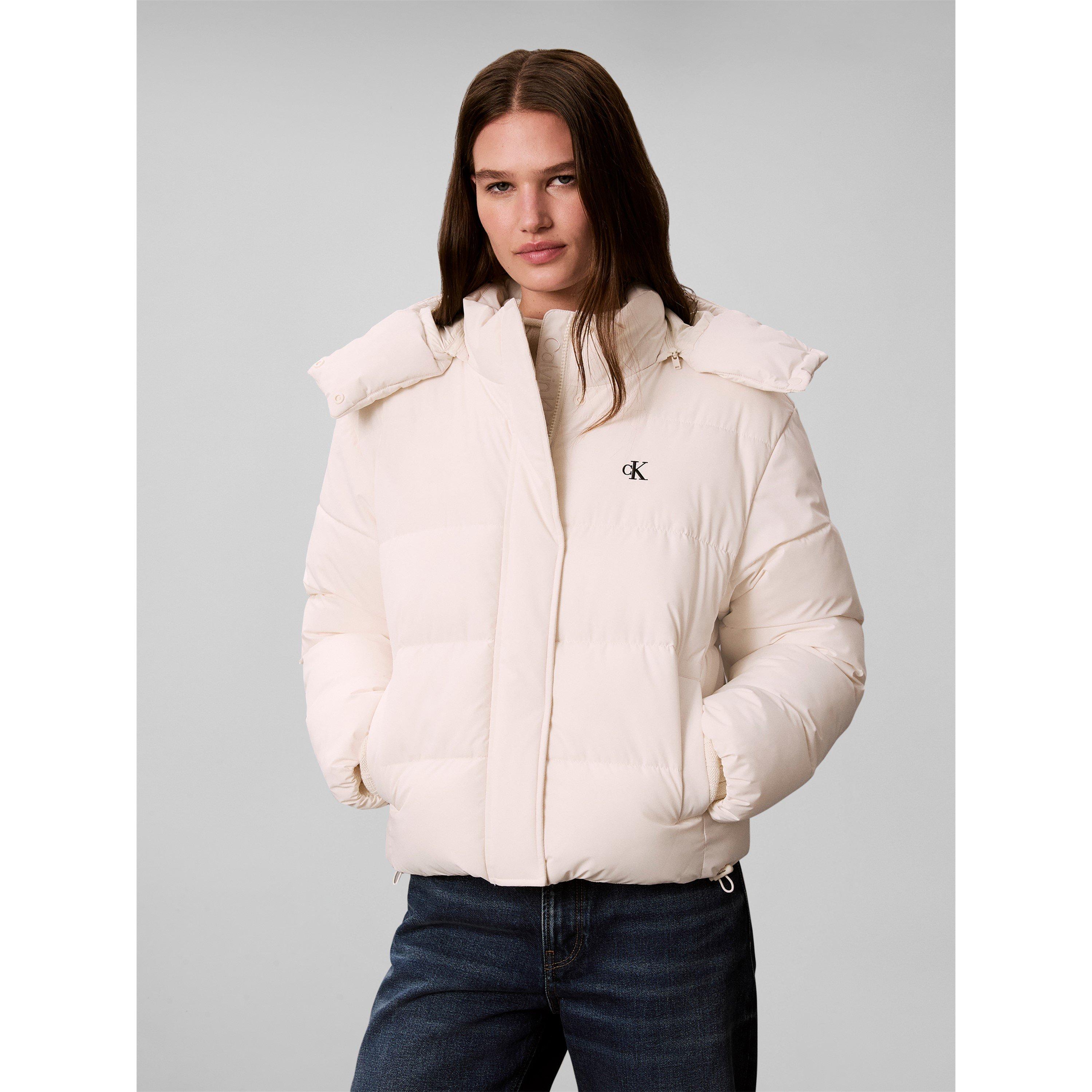 White - Calvin Klein Jeans - Women's  Essential Water Resistant RDS-Certified Down Short Puffer Jacket - 2