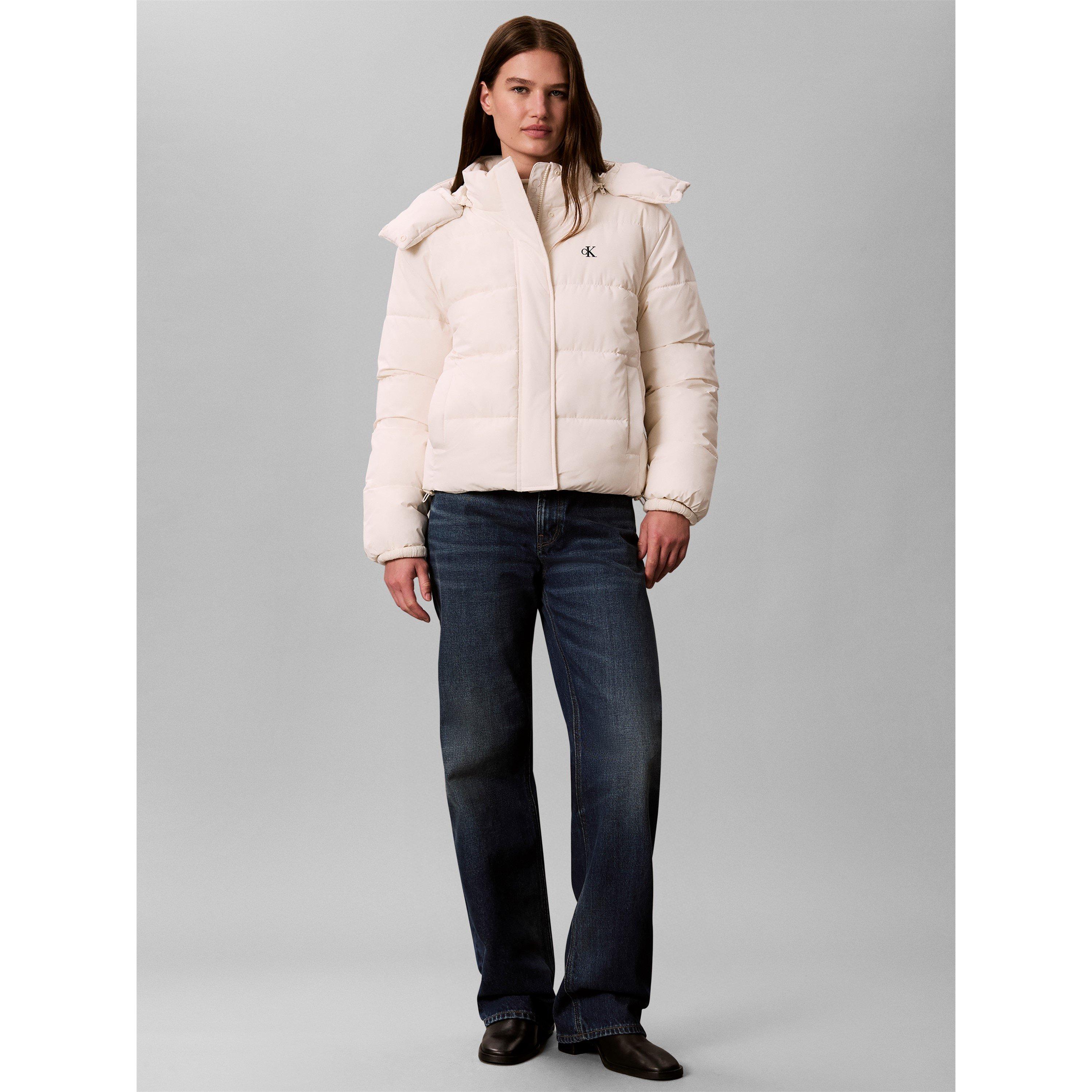 White - Calvin Klein Jeans - Women's  Essential Water Resistant RDS-Certified Down Short Puffer Jacket - 5
