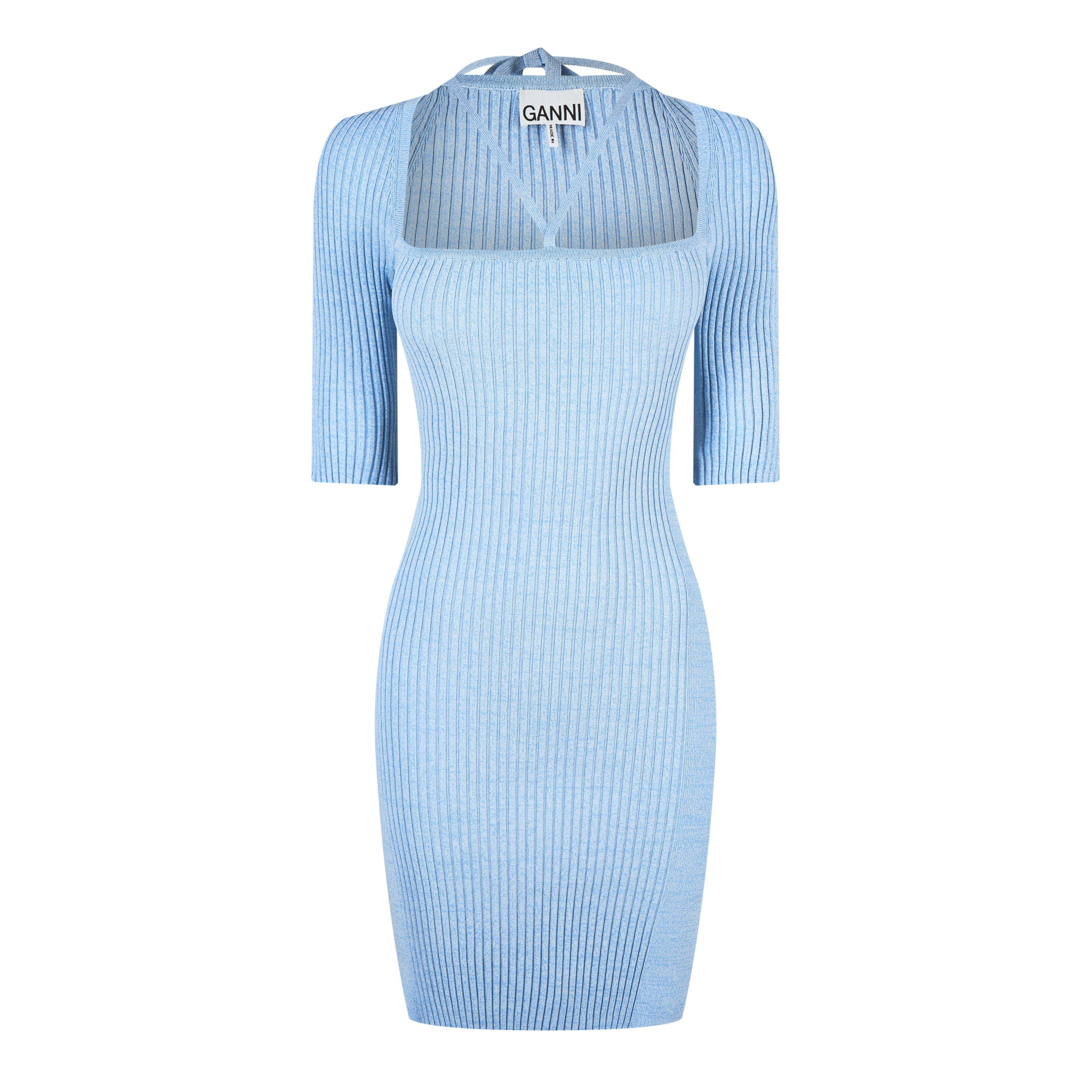 Ethereal Blue - Ganni - Melange Knit Mini Dress - 6