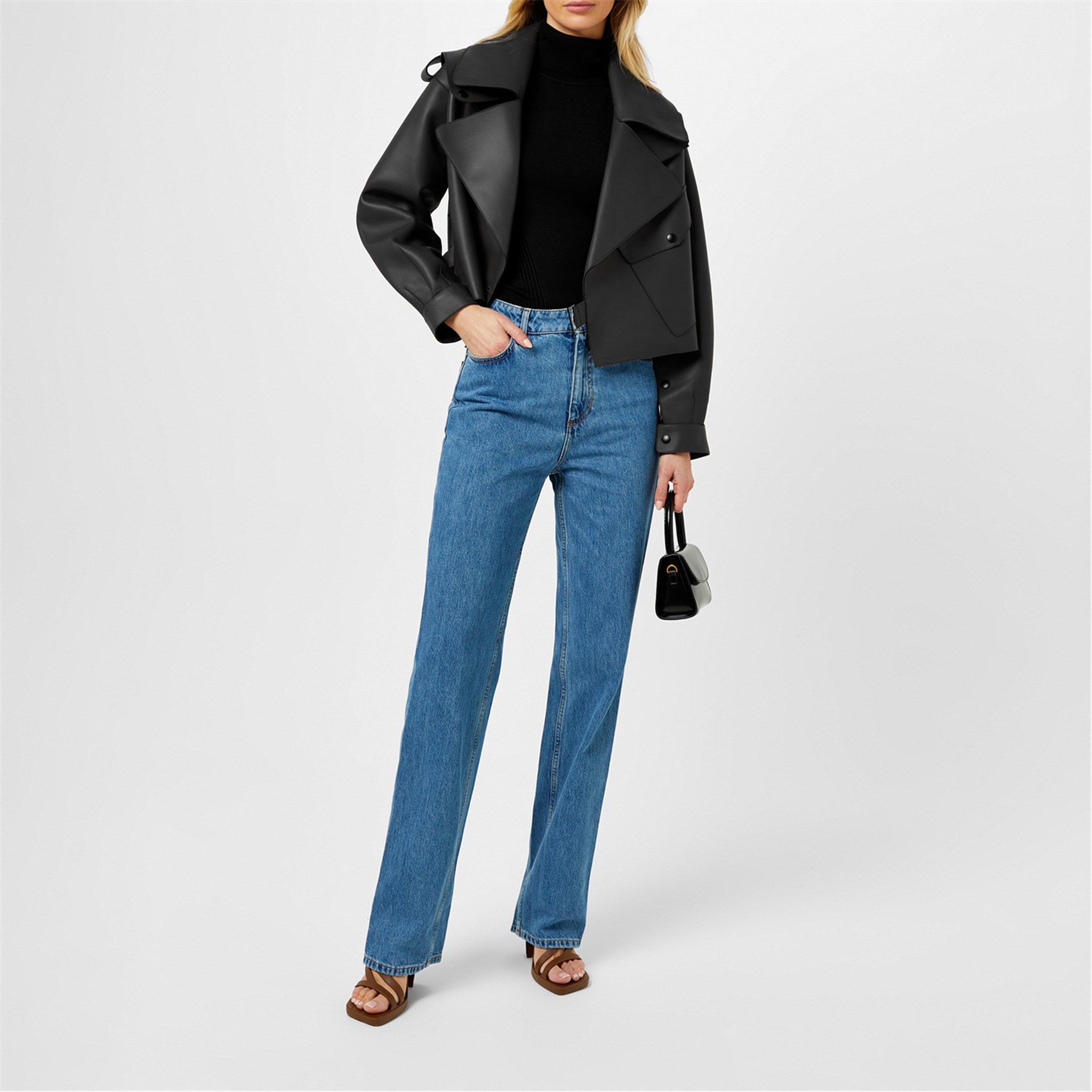 Black - Jane and Tash - Women's Oversized Cropped Leather Long Sleeve Oversized Fit Jacket - 3