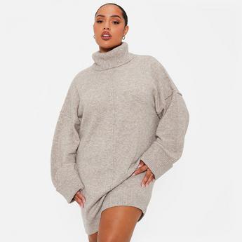 I Saw It First ISAWITFIRST Recycled Seam Front Roll Neck Knit Blend Jumper Dress