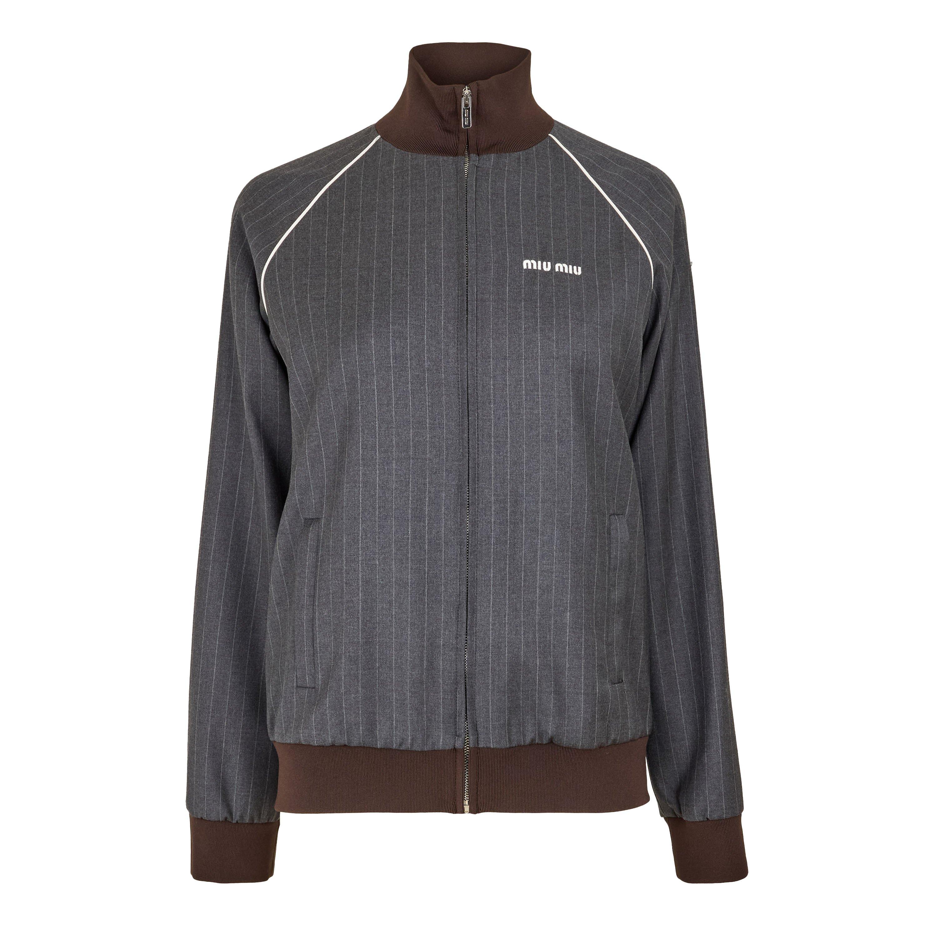 Miu Miu Pinstriped Zipper Blouson Jacket - Ardesia - Size 40 (UK 8)