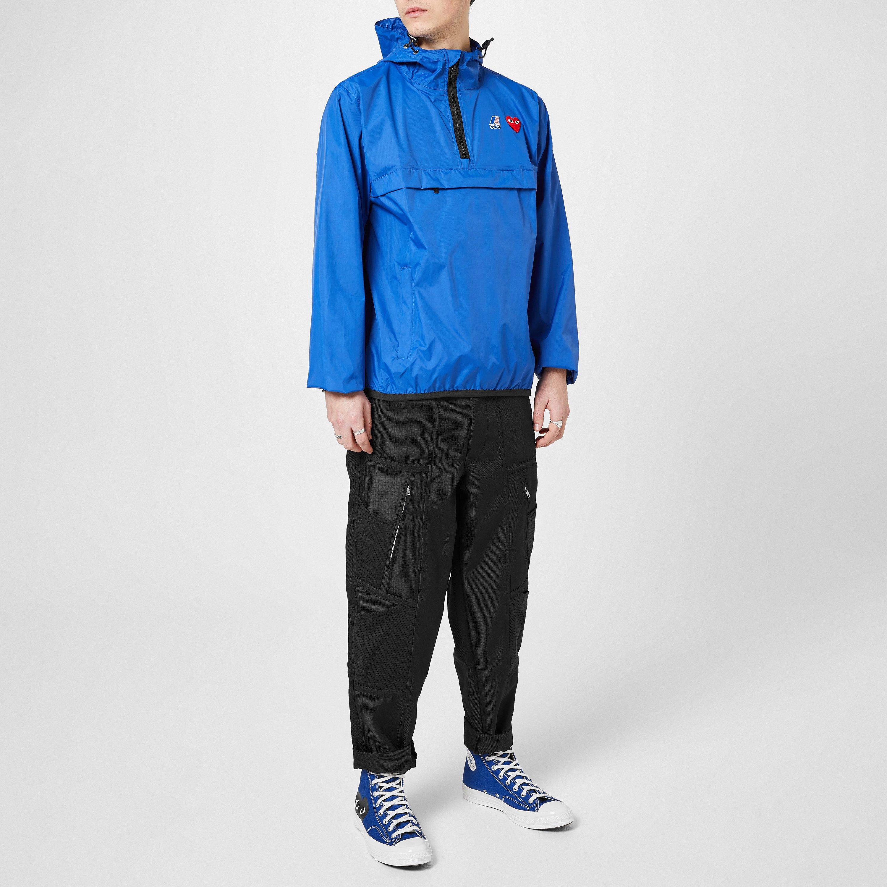 Blue - Comme des Garcons PLAY - Unisex Adults Water Resistant Nylon Half Zip Hooded Rain Anorak - 3