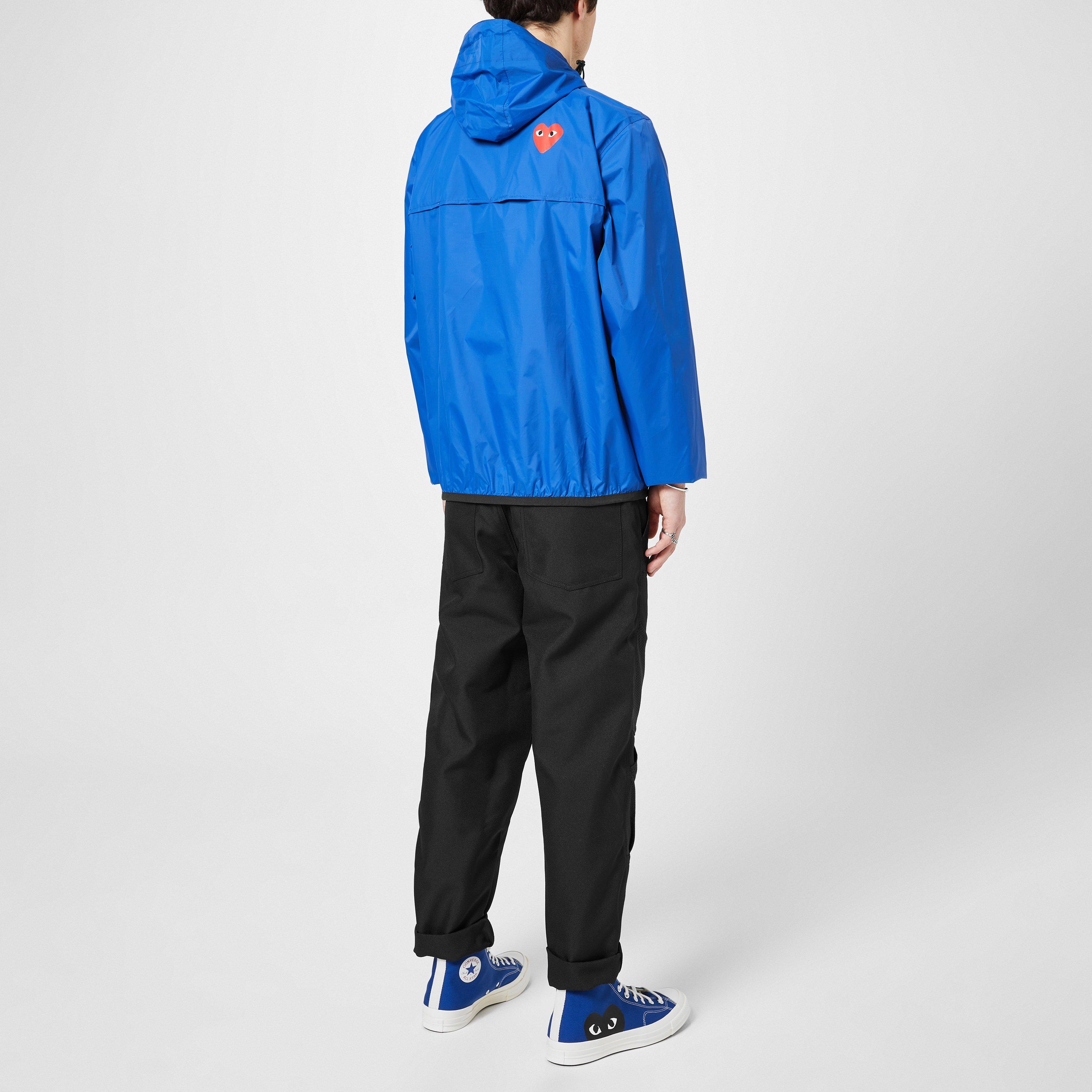 Blue - Comme des Garcons PLAY - Unisex Adults Water Resistant Nylon Half Zip Hooded Rain Anorak - 4
