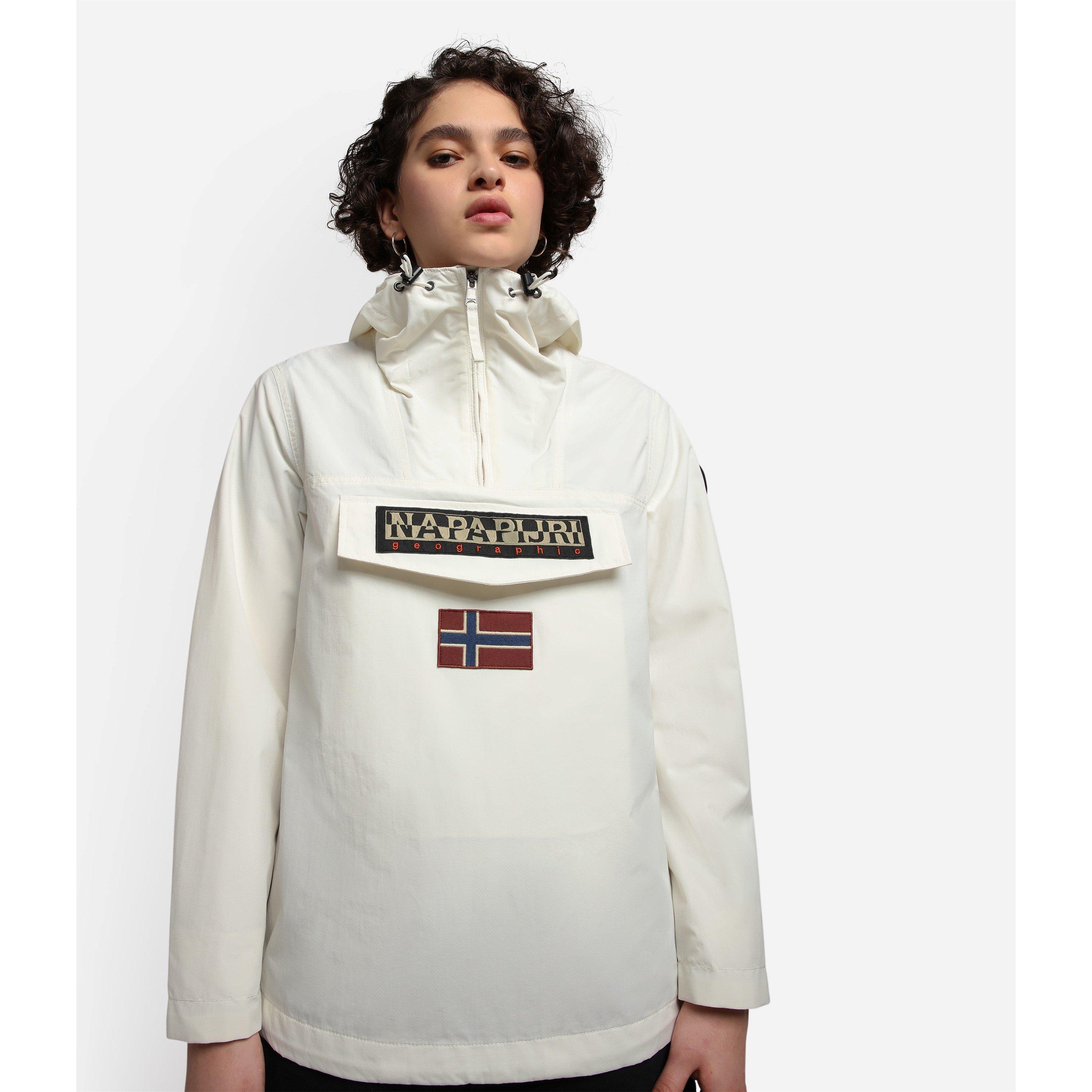 Napapijri Women's Rainforest Water Resistant Hooded Cropped Long Sleeve Rain Anorak - White N1a - 16 (XL)