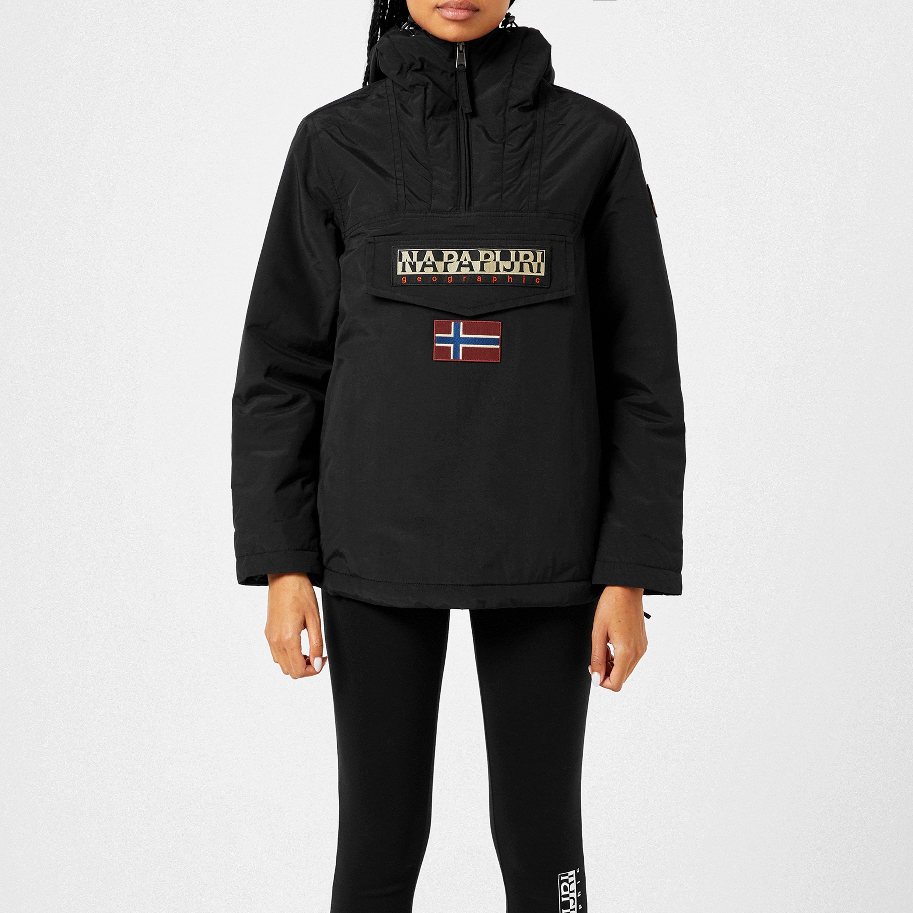 Black - Napapijri - Women's Rainforest Water Resistant Hooded Cropped Long Sleeve Rain Anorak - 1