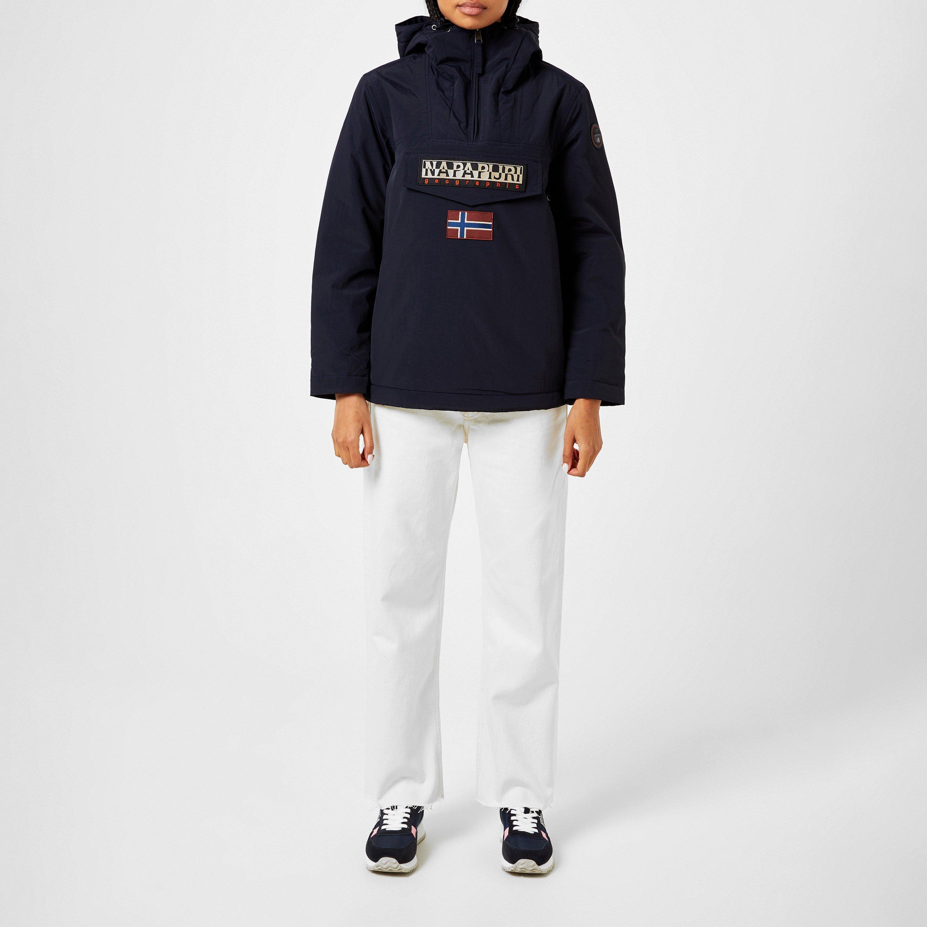 Navy - Napapijri - Women's Rainforest Water Resistant Hooded Cropped Long Sleeve Rain Anorak - 4