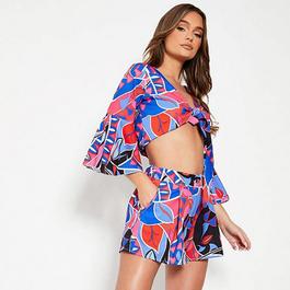 I Saw It First ISAWITFIRST Printed Knot Front Flared Sleeve Top