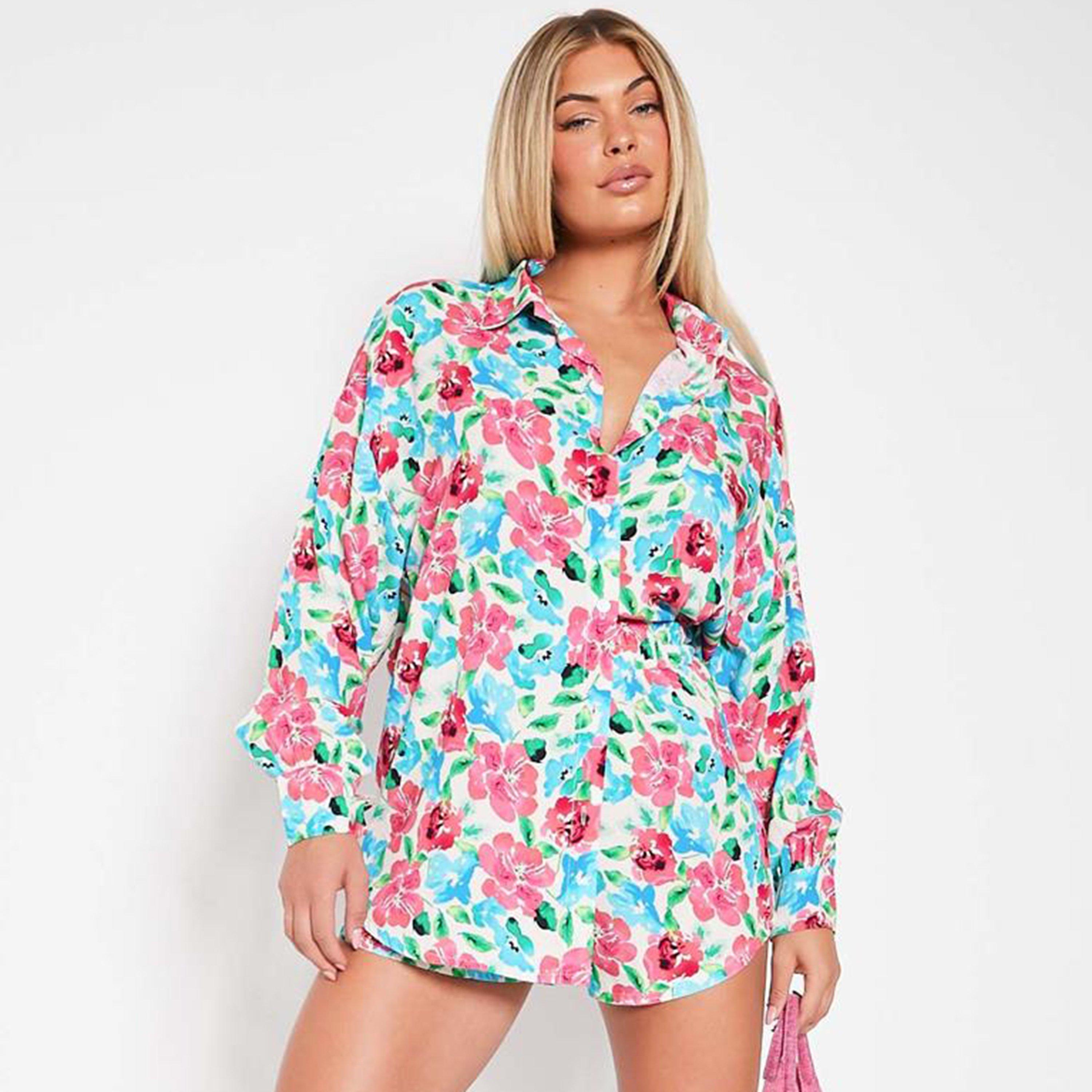 Blu - I Saw It First - ISAWITFIRST Printed Long Sleeve Button Front Oversized Shirt - 2