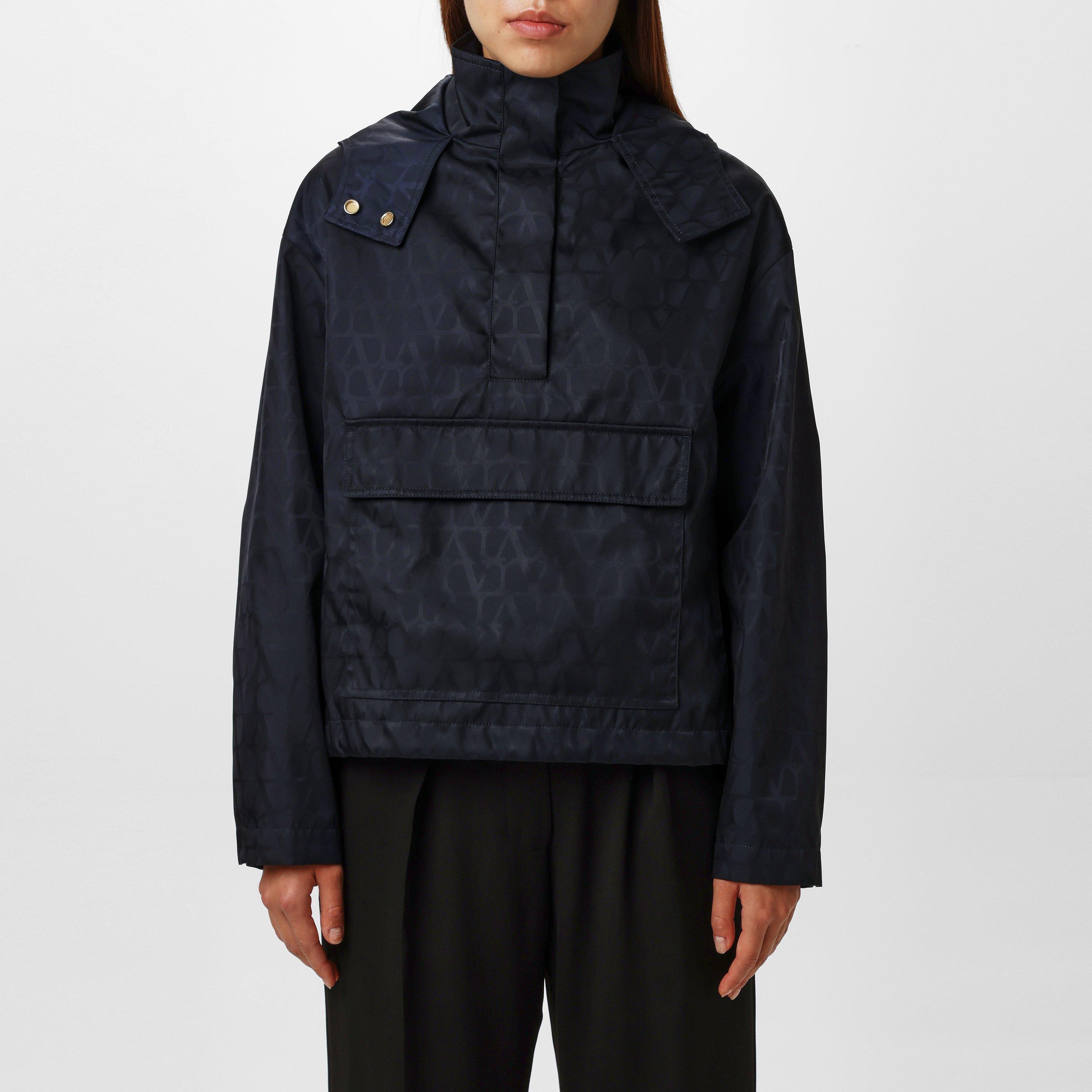 Navy Navy - Valentino - Women's Jacquard Hooded Long Sleeve Rain Anorak - 1