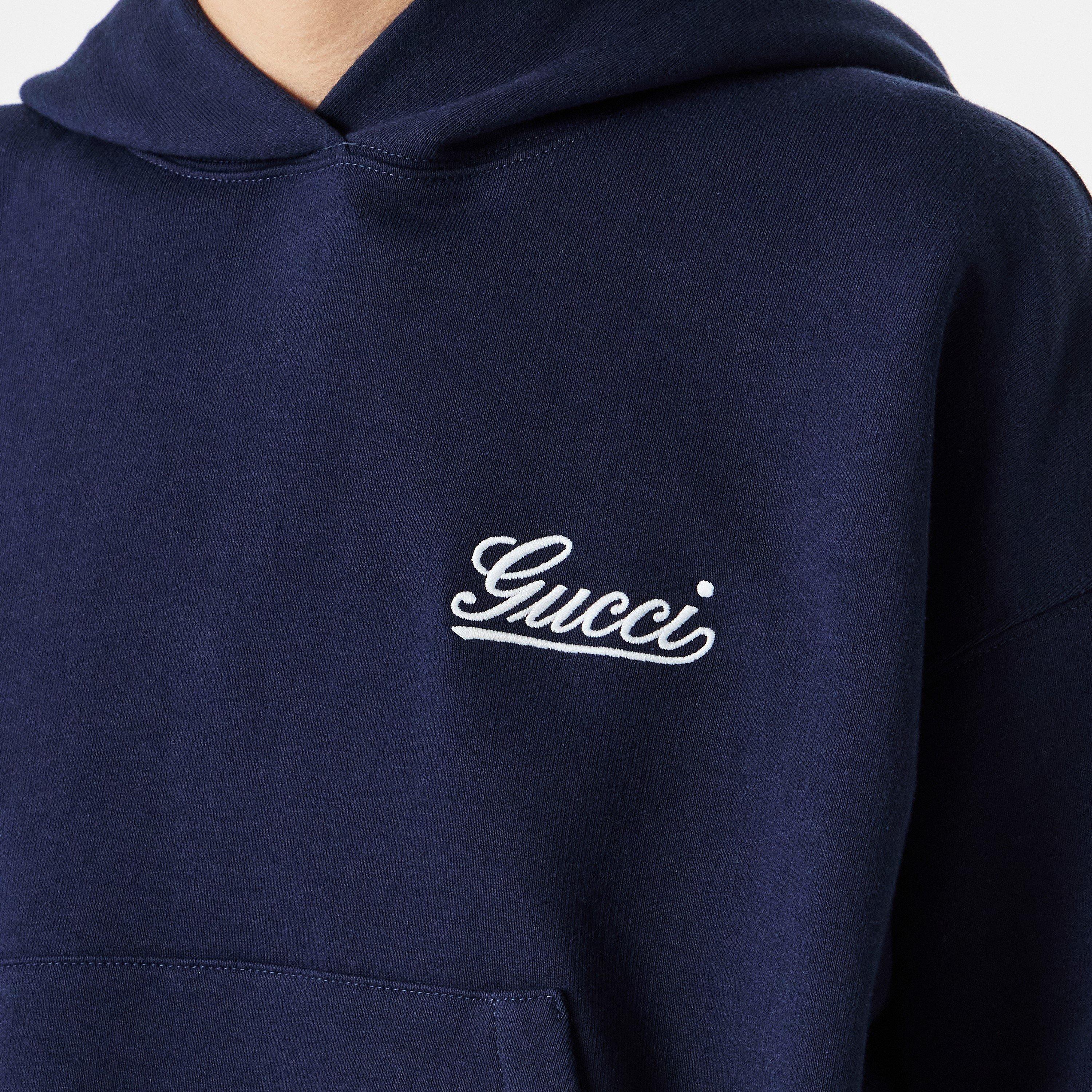 Navy/Mix - Gucci - Women's Logo Cotton Hooded Sweatshirt - 5