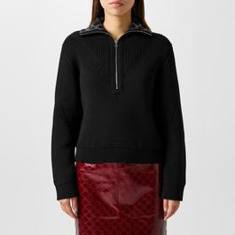 Gucci Women's GG Jacquard Wool Crystal Knitted Quarter Zip