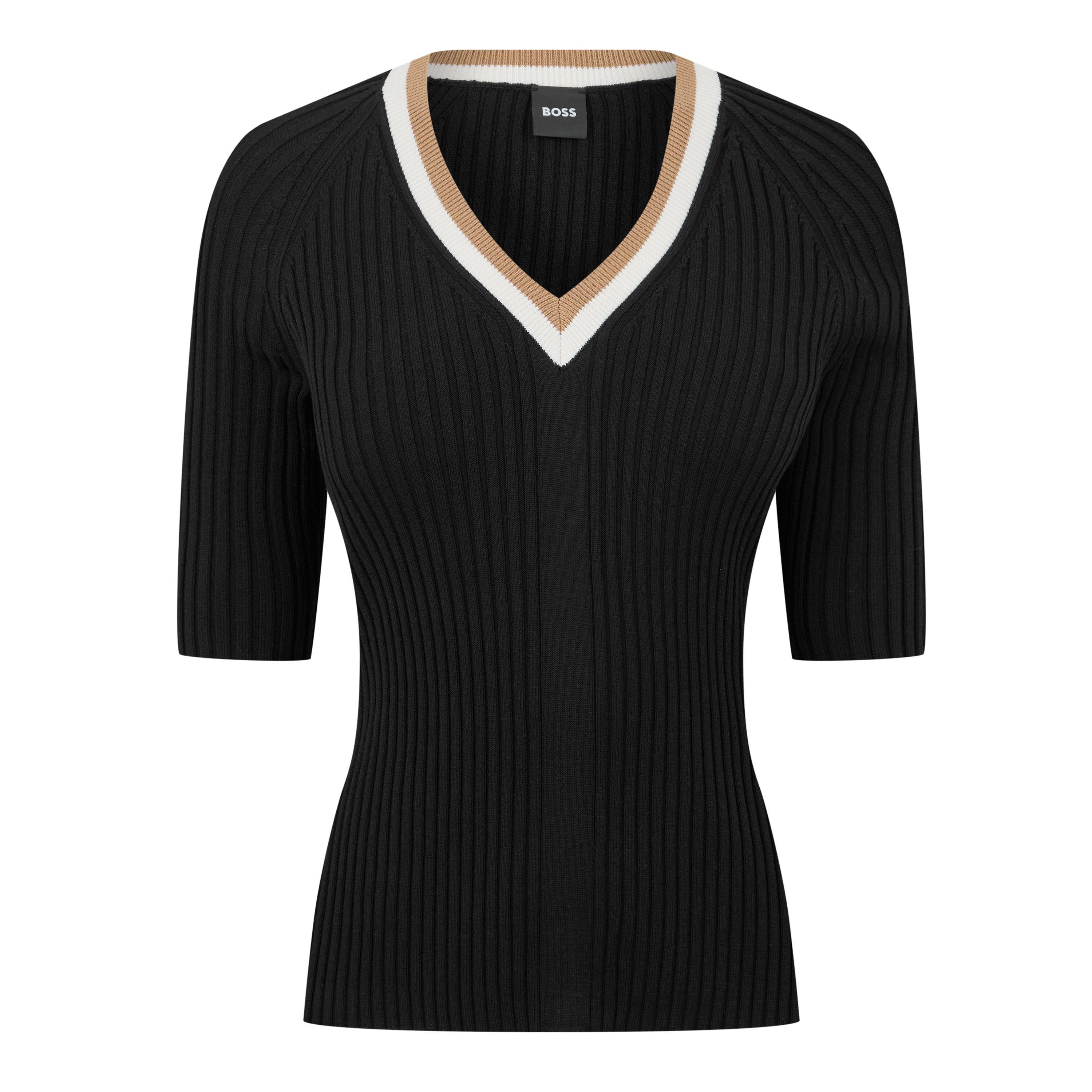 Black - Boss - Women's Ficini Knitted Top, Timeless Ribbed Design - 1