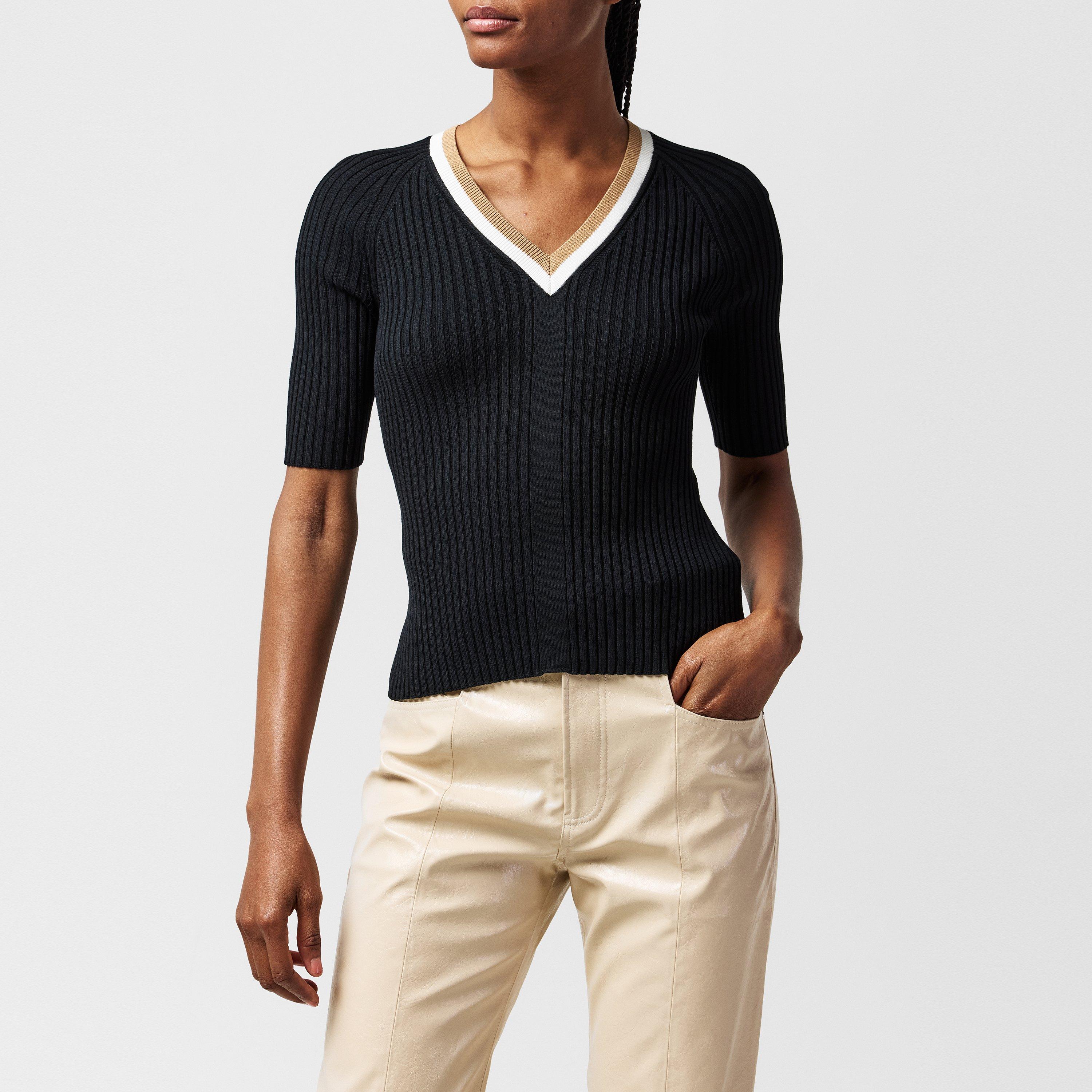 Black - Boss - Women's Ficini Knitted Top, Timeless Ribbed Design - 3