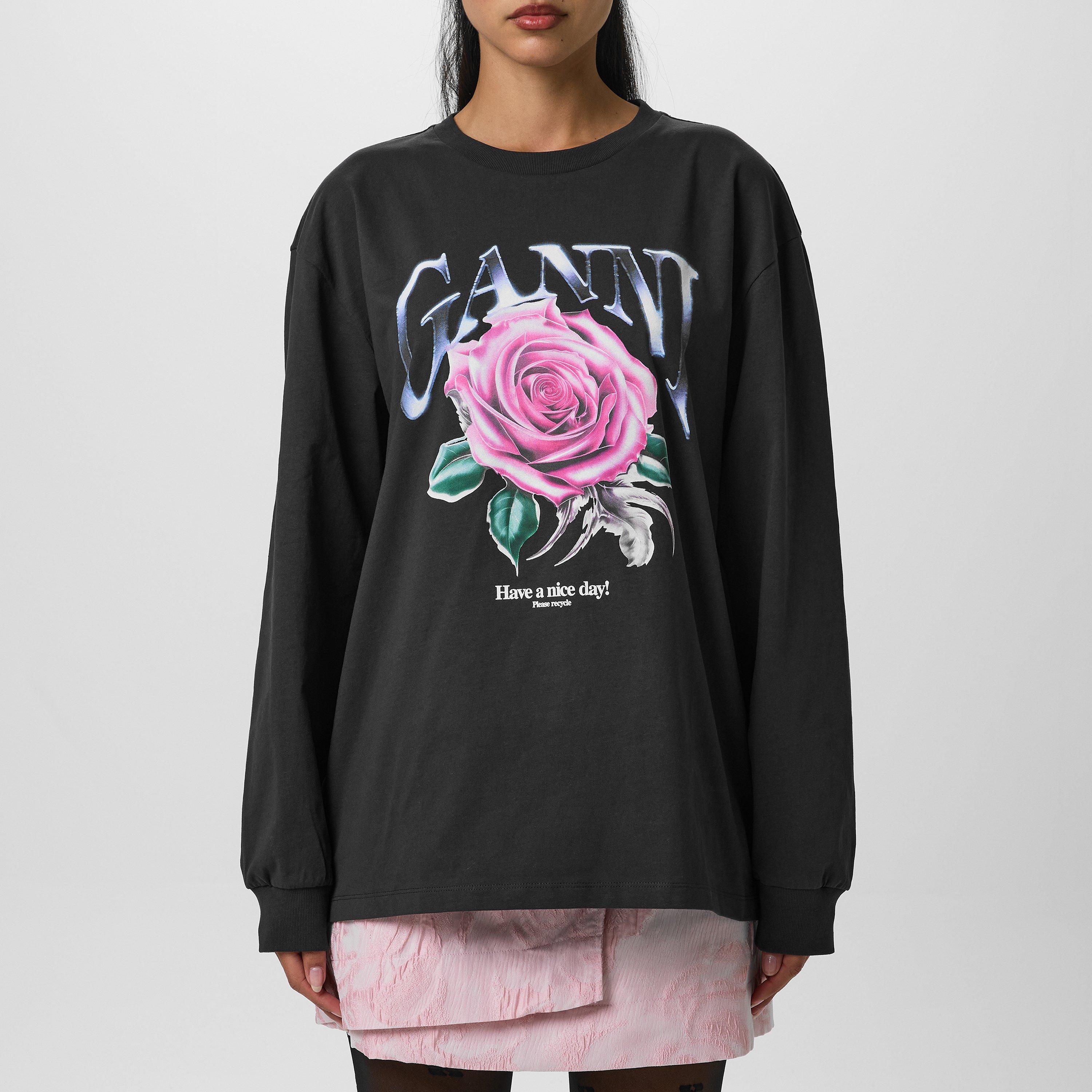 Ganni | Rose Print Crew Long-Sleeve T-Shirt | Crew Sweaters | FRASERS