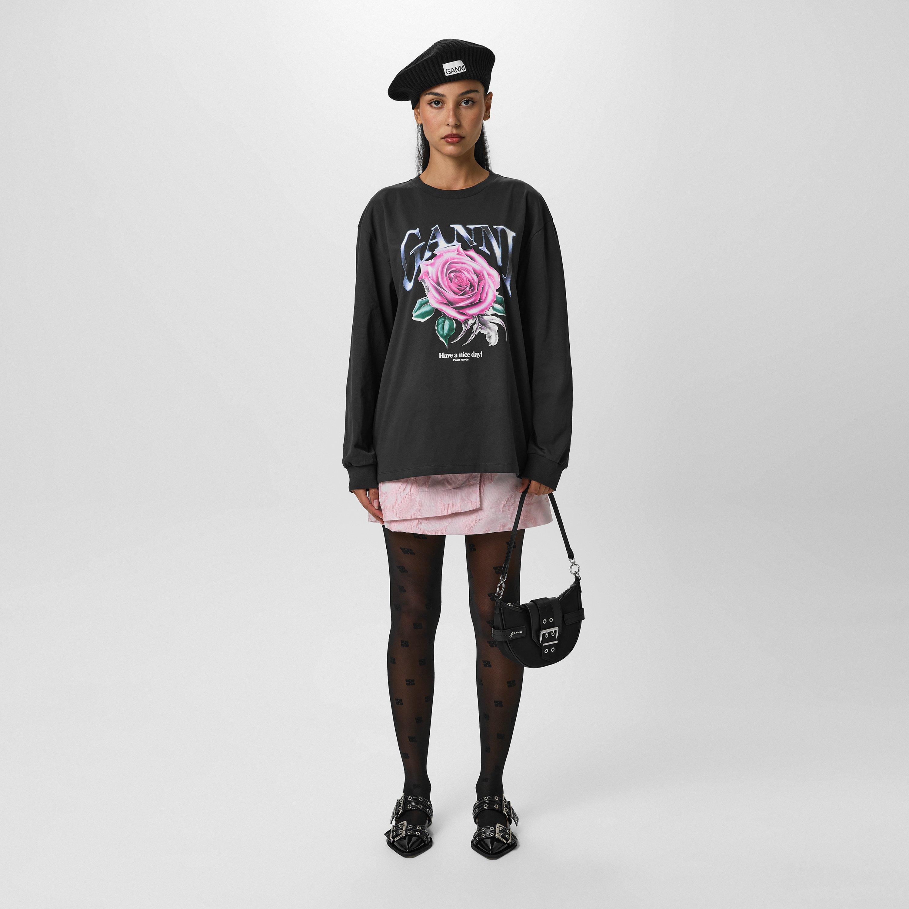 Phantom - Ganni - Rose Print Crew Long-Sleeve T-Shirt - 4