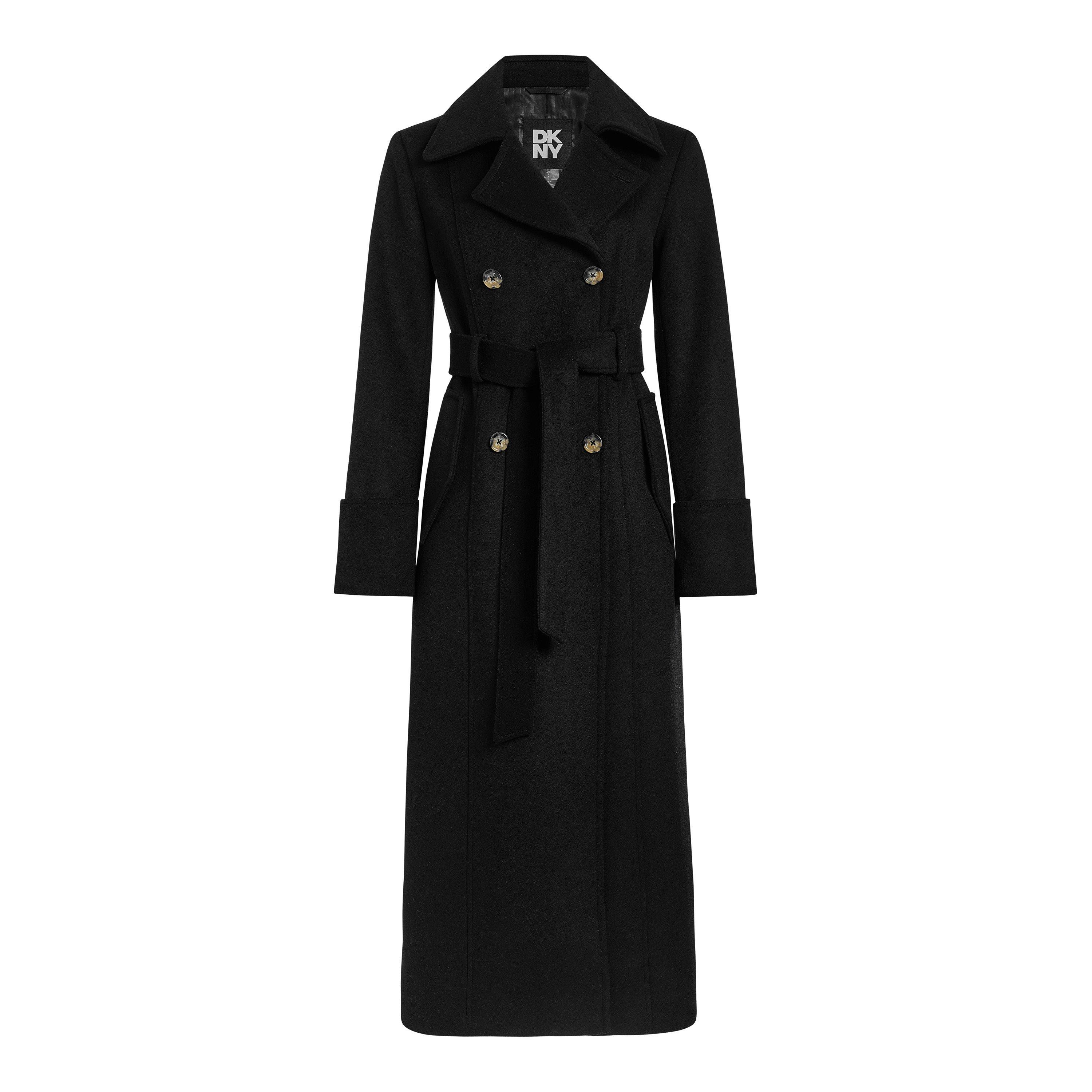 Black - DKNY - Women's  Wool Double-Breasted Long Slim Fit Overcoat - 5