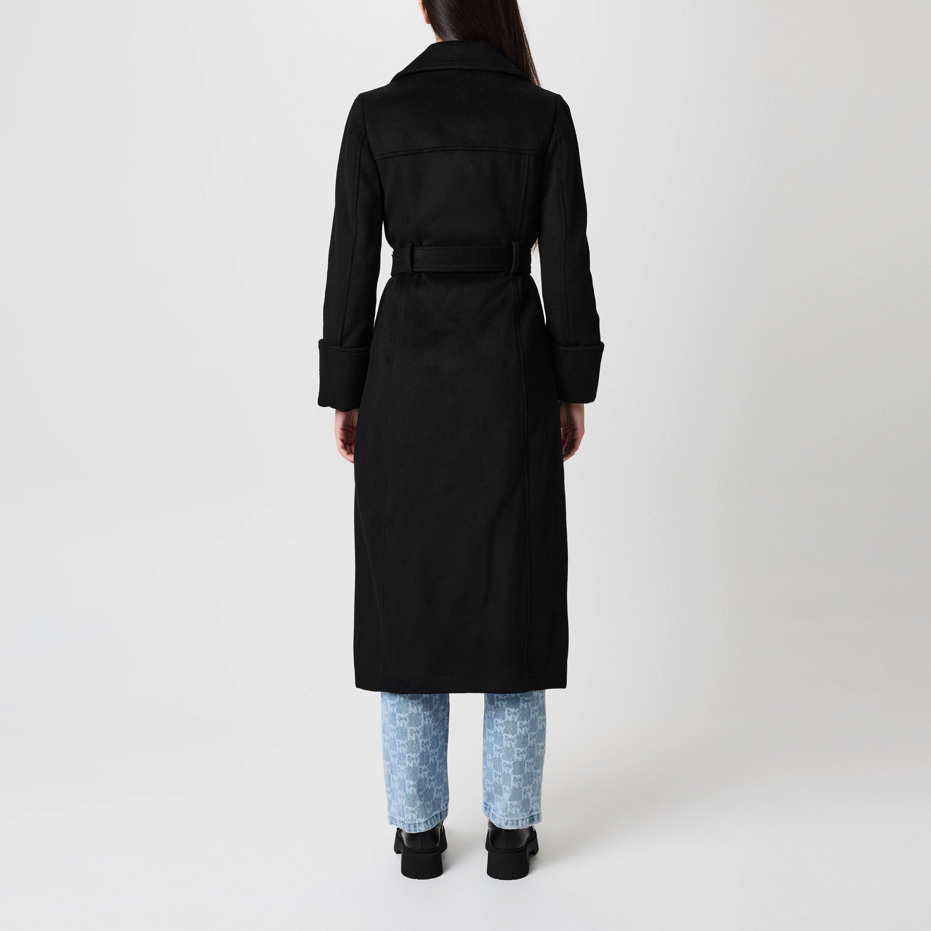Black - DKNY - Women's  Wool Double-Breasted Long Slim Fit Overcoat - 3