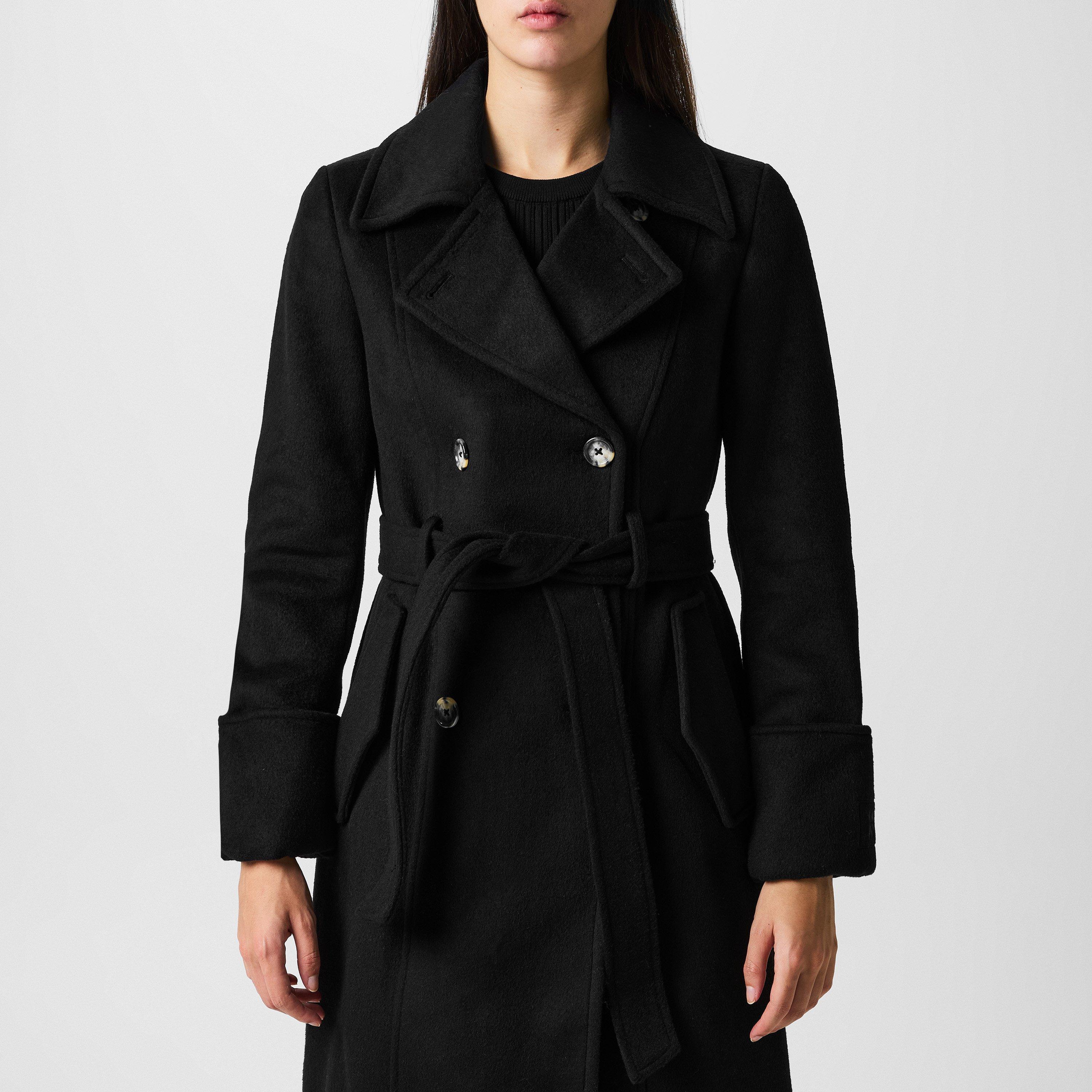 Black - DKNY - Women's  Wool Double-Breasted Long Slim Fit Overcoat - 4