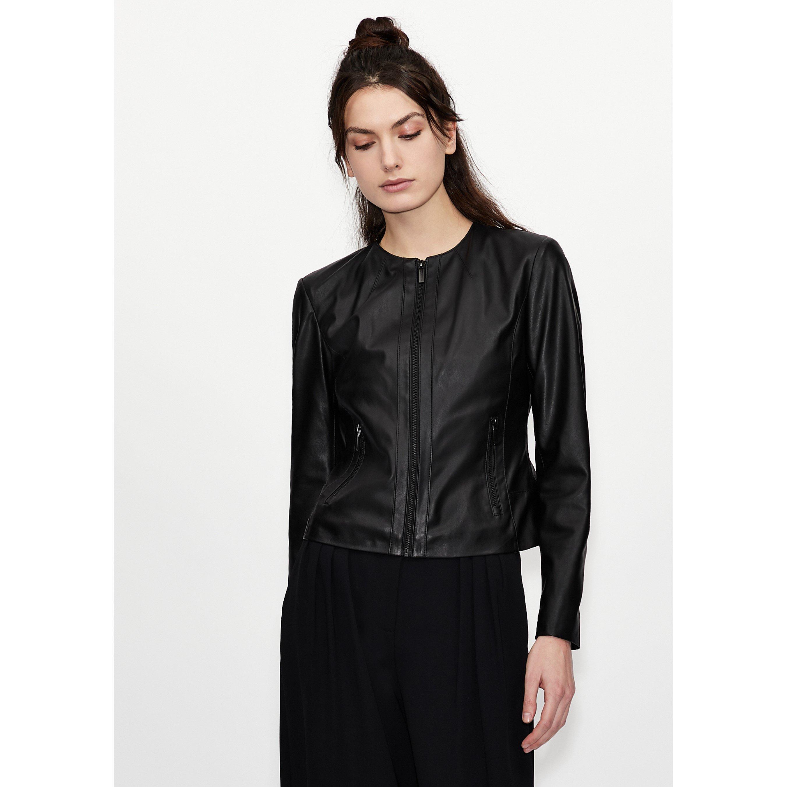 Black 1200 - Armani Exchange - Women's Faux Leather Long Sleeve Leather Jacket - 1