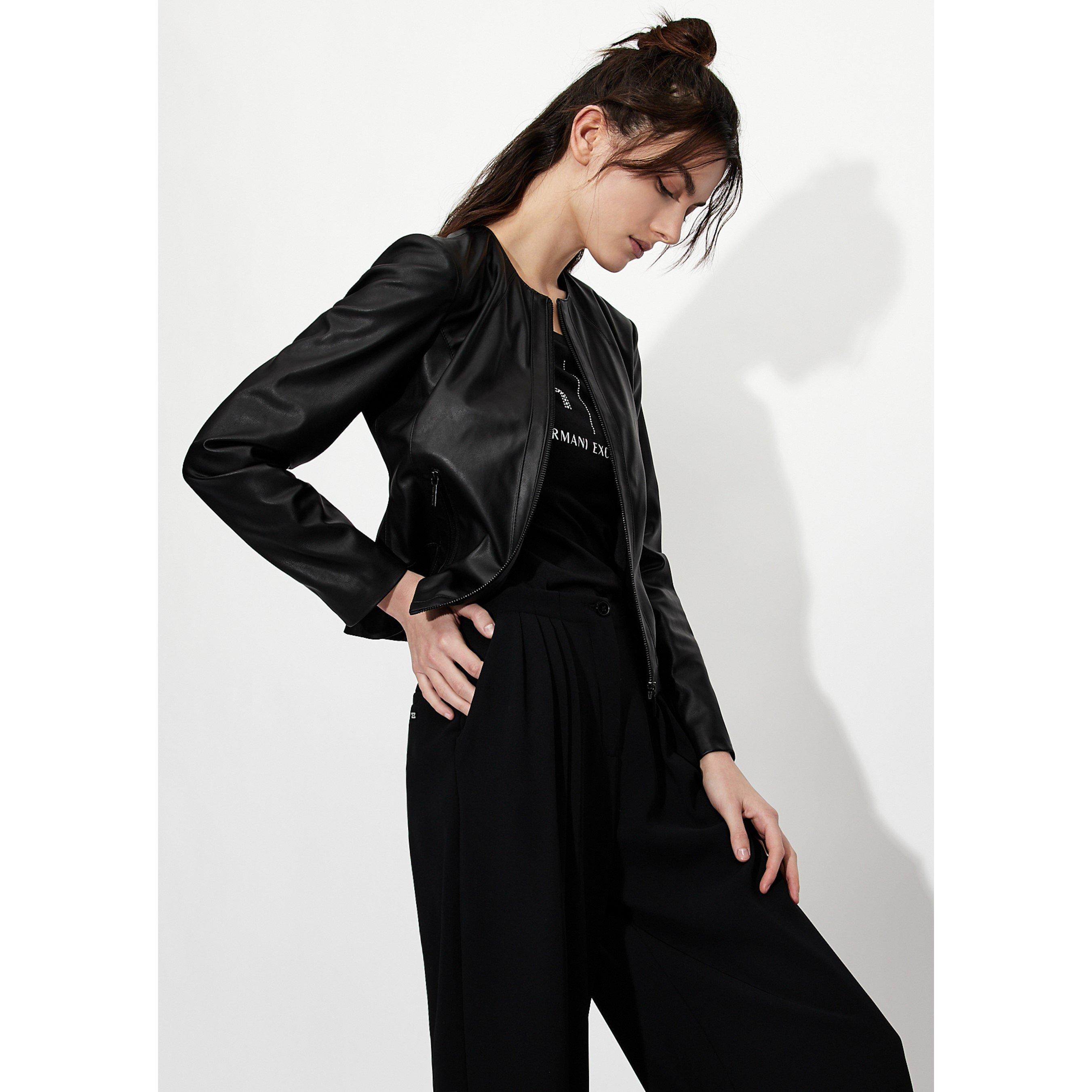 Black 1200 - Armani Exchange - Women's  Faux Leather Long Sleeve Leather Jacket - 2