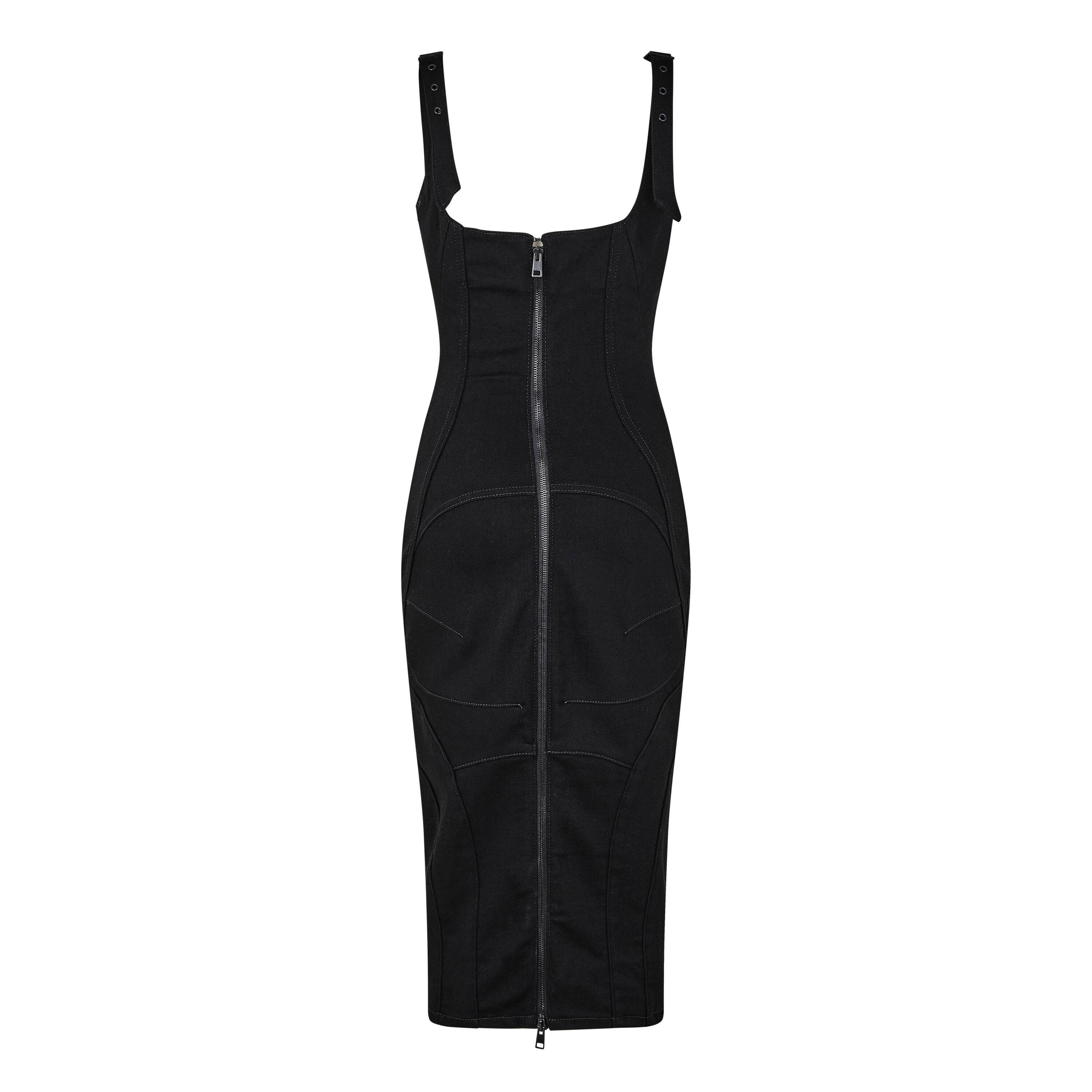 Washed Black - Mugler - Women's Washed Buckled Denim Bodycon Dress - 6