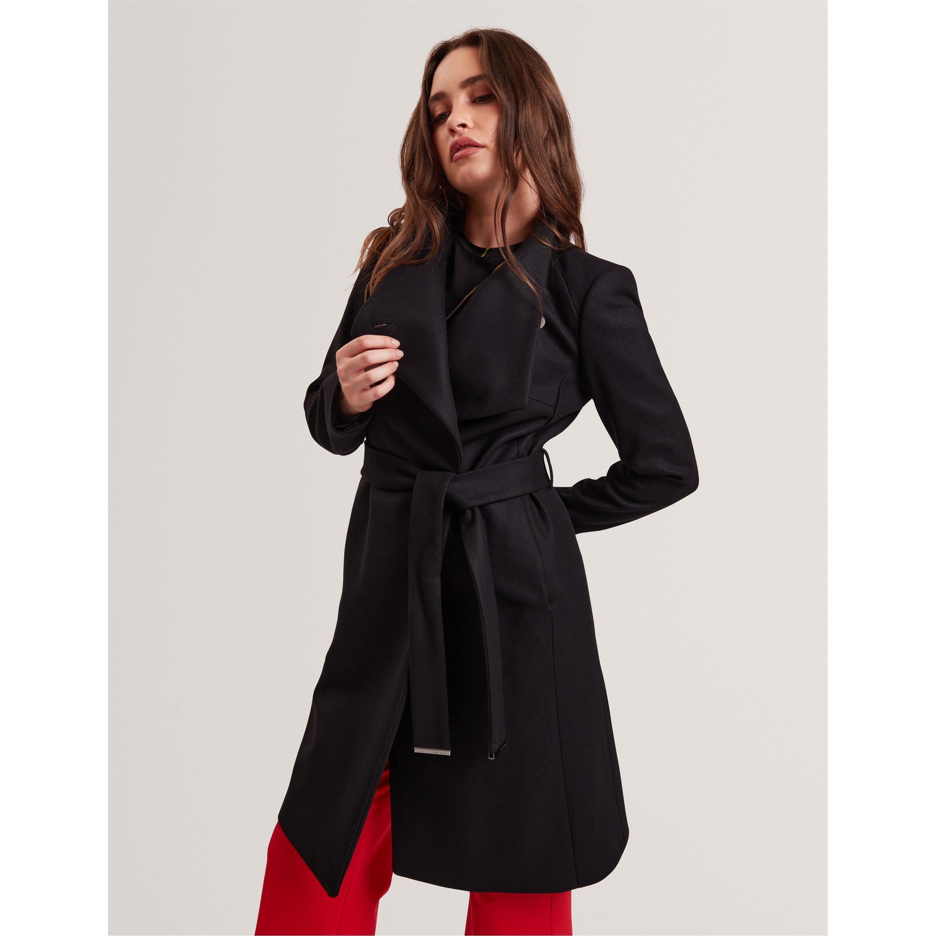 Black - Ted Baker - Womens Rose Belted Midi Wool Long Sleeve Coat - 1