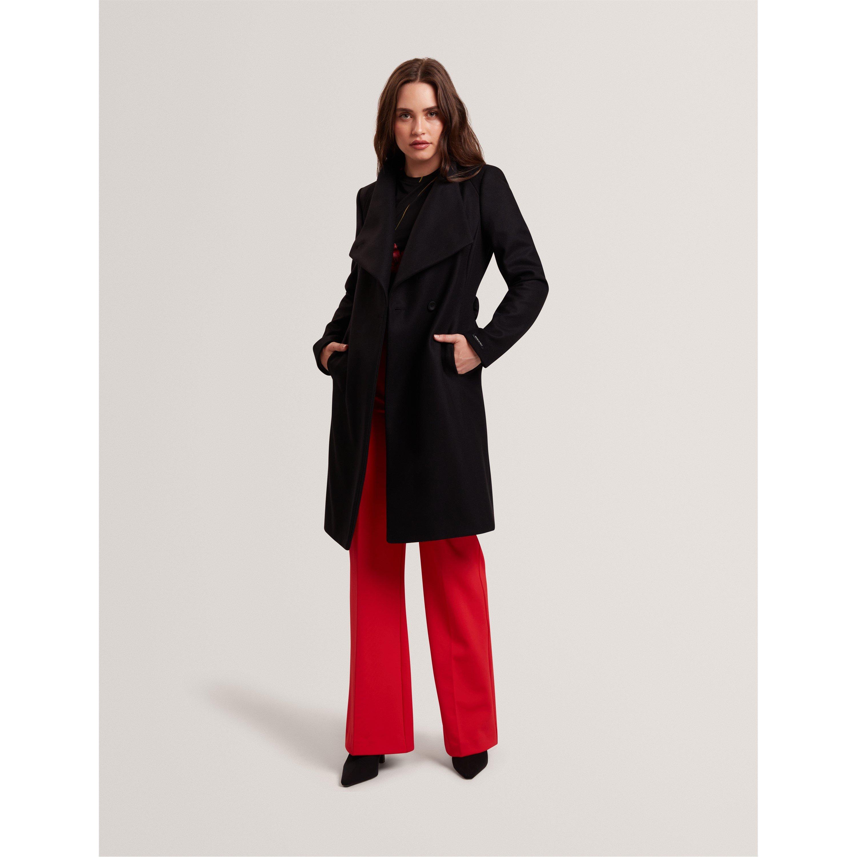 Nero - Ted Baker - Women's Rose Belted Midi Wool Long Sleeve Coat - 5