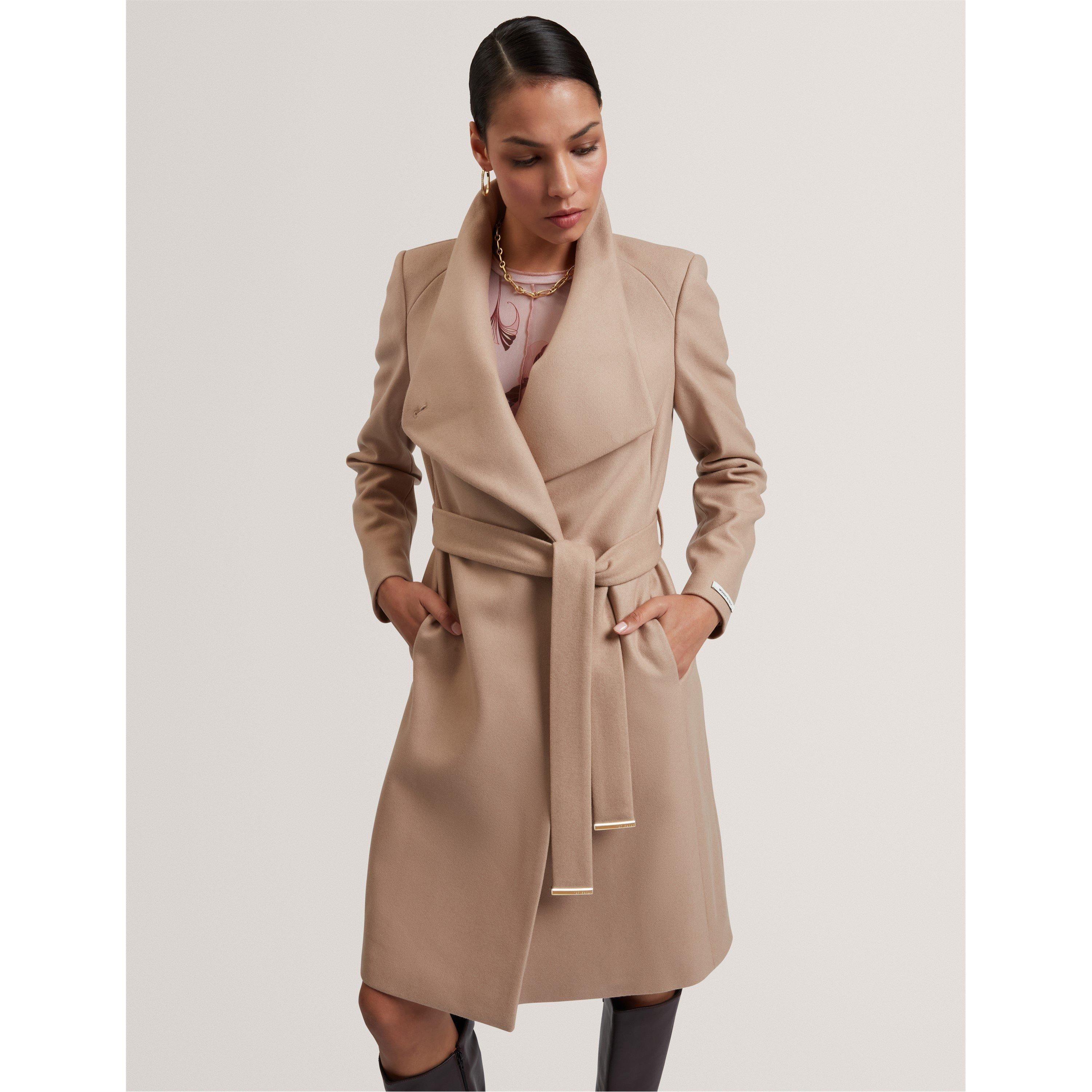 Camel - Ted Baker - Womens Rose Belted Midi Wool Long Sleeve Coat - 2