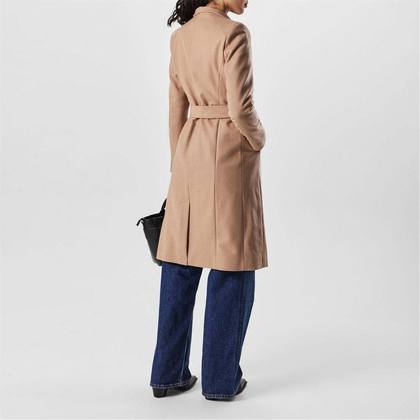Camel - Ted Baker - Womens Rose Belted Midi Wool Long Sleeve Coat - 3