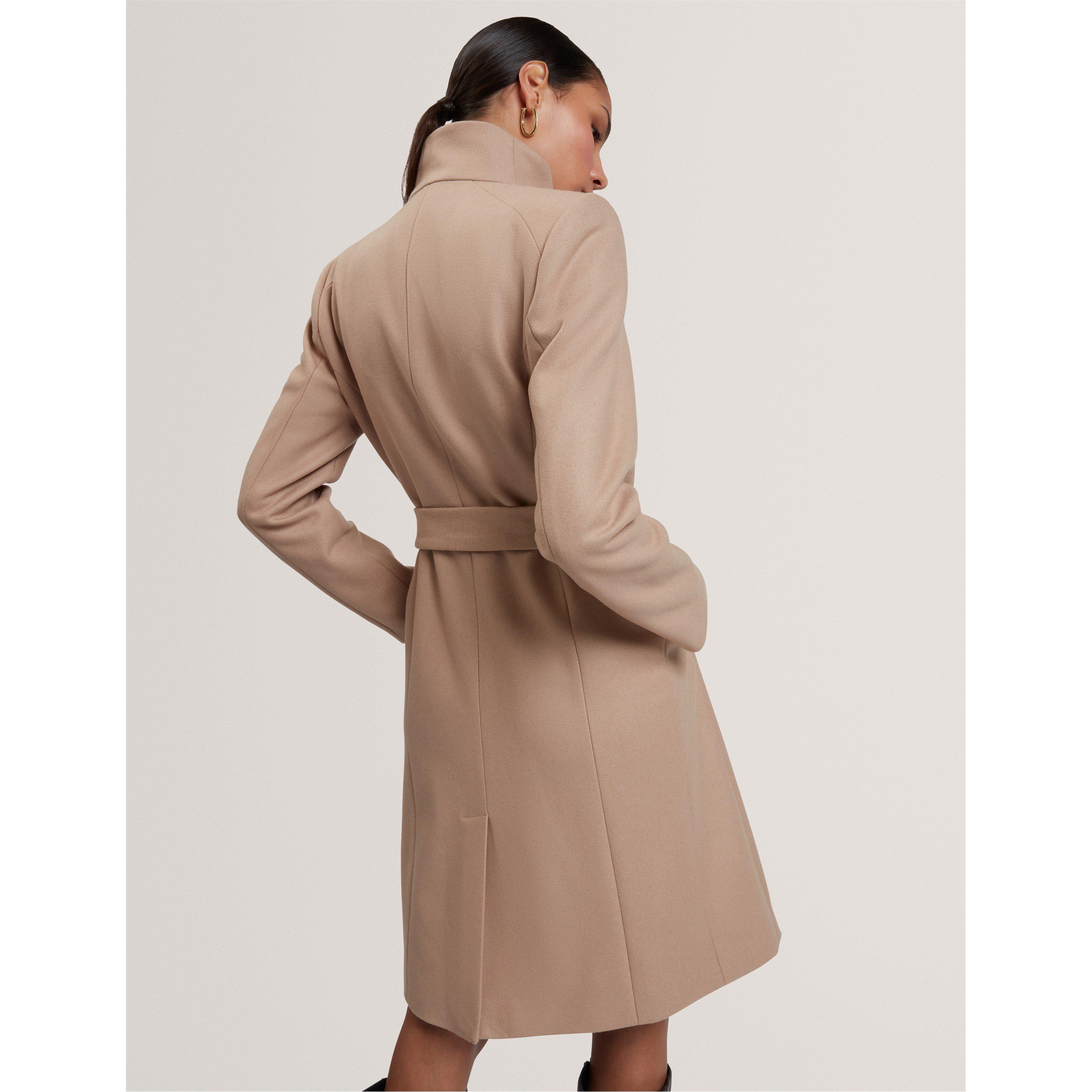 Camel - Ted Baker - Womens Rose Belted Midi Wool Long Sleeve Coat - 4