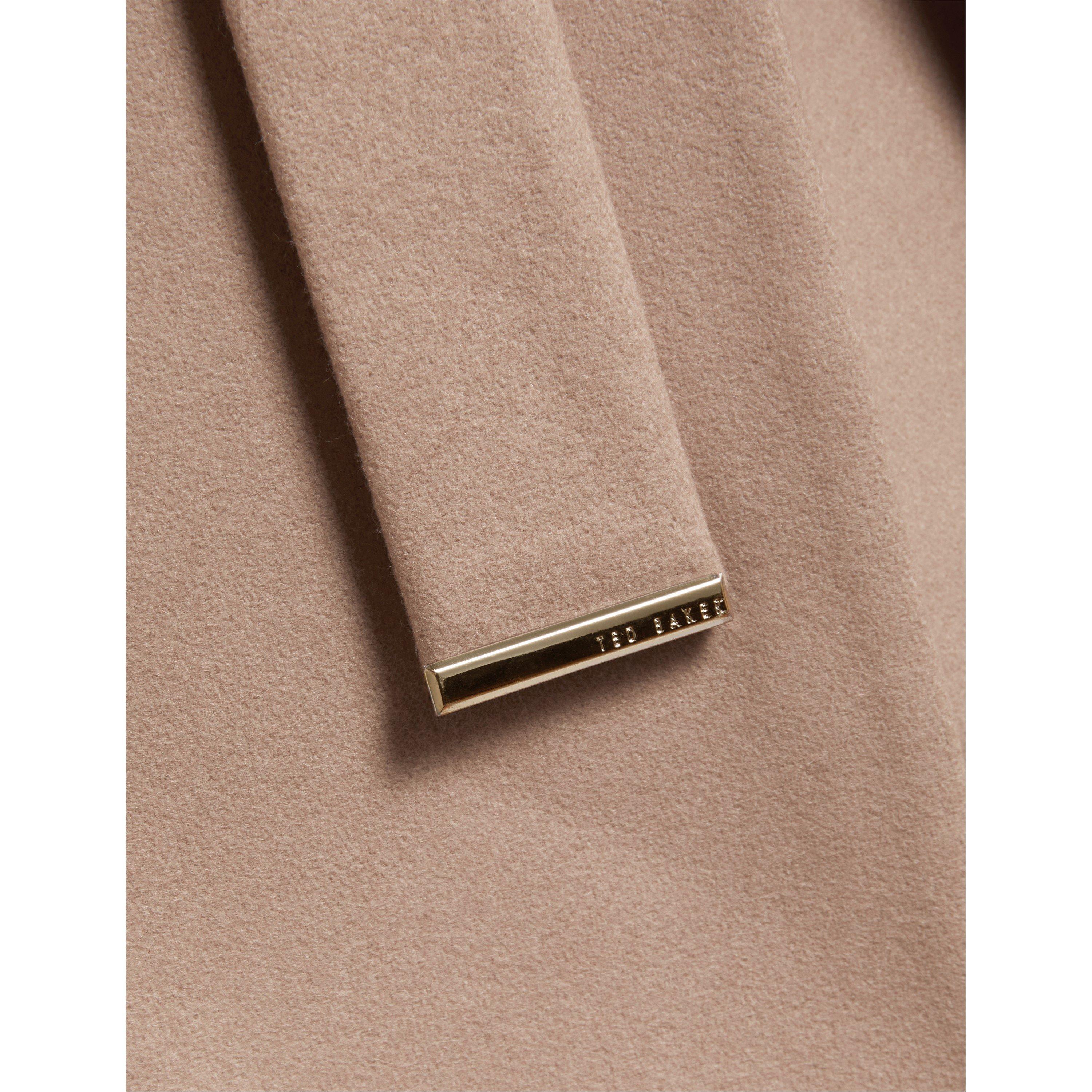 Camel - Ted Baker - Womens Rose Belted Midi Wool Long Sleeve Coat - 5