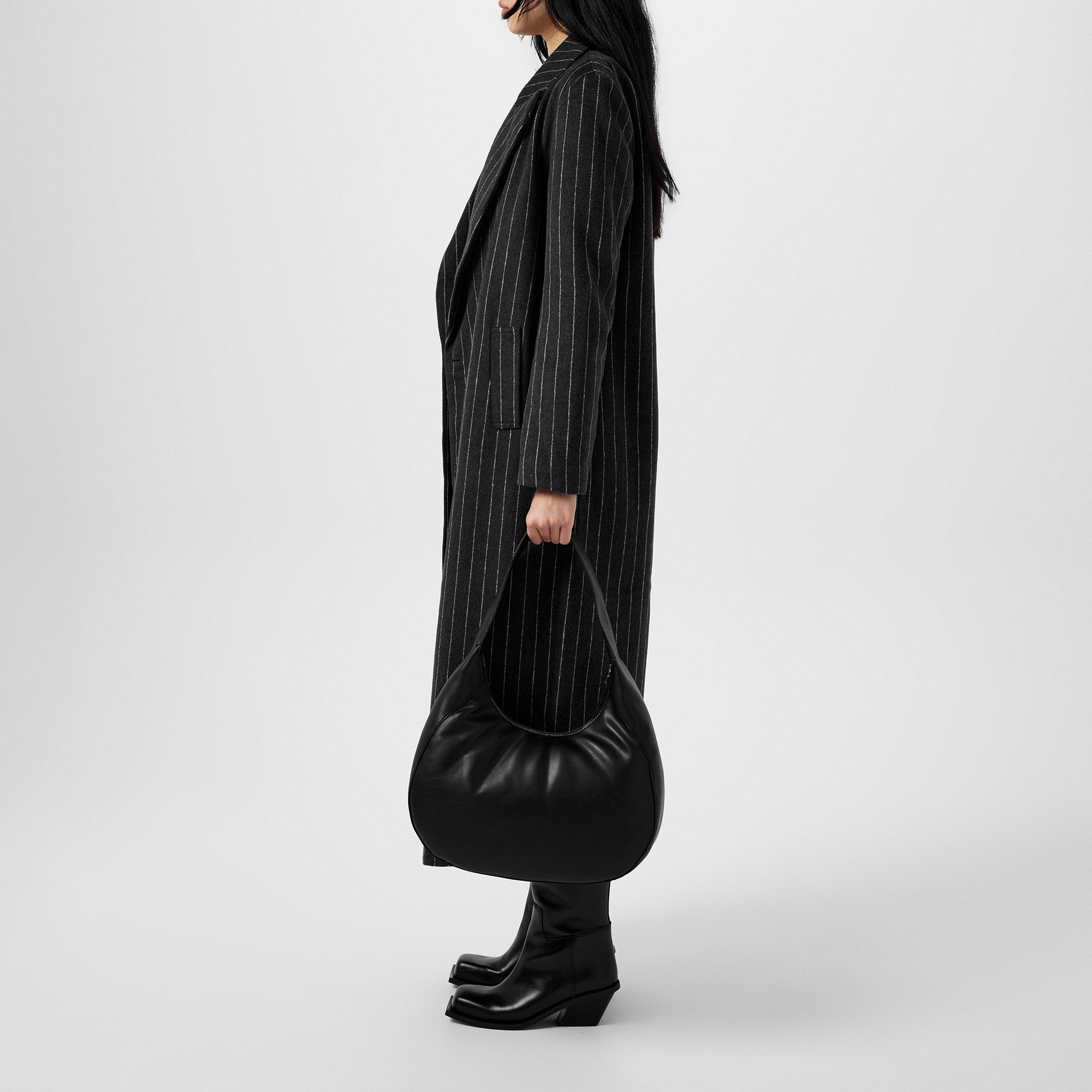 Charcoal/White - Pretty Lavish - Women's Briar Pinstripe Long Sleeve Lapel Overcoat - 2