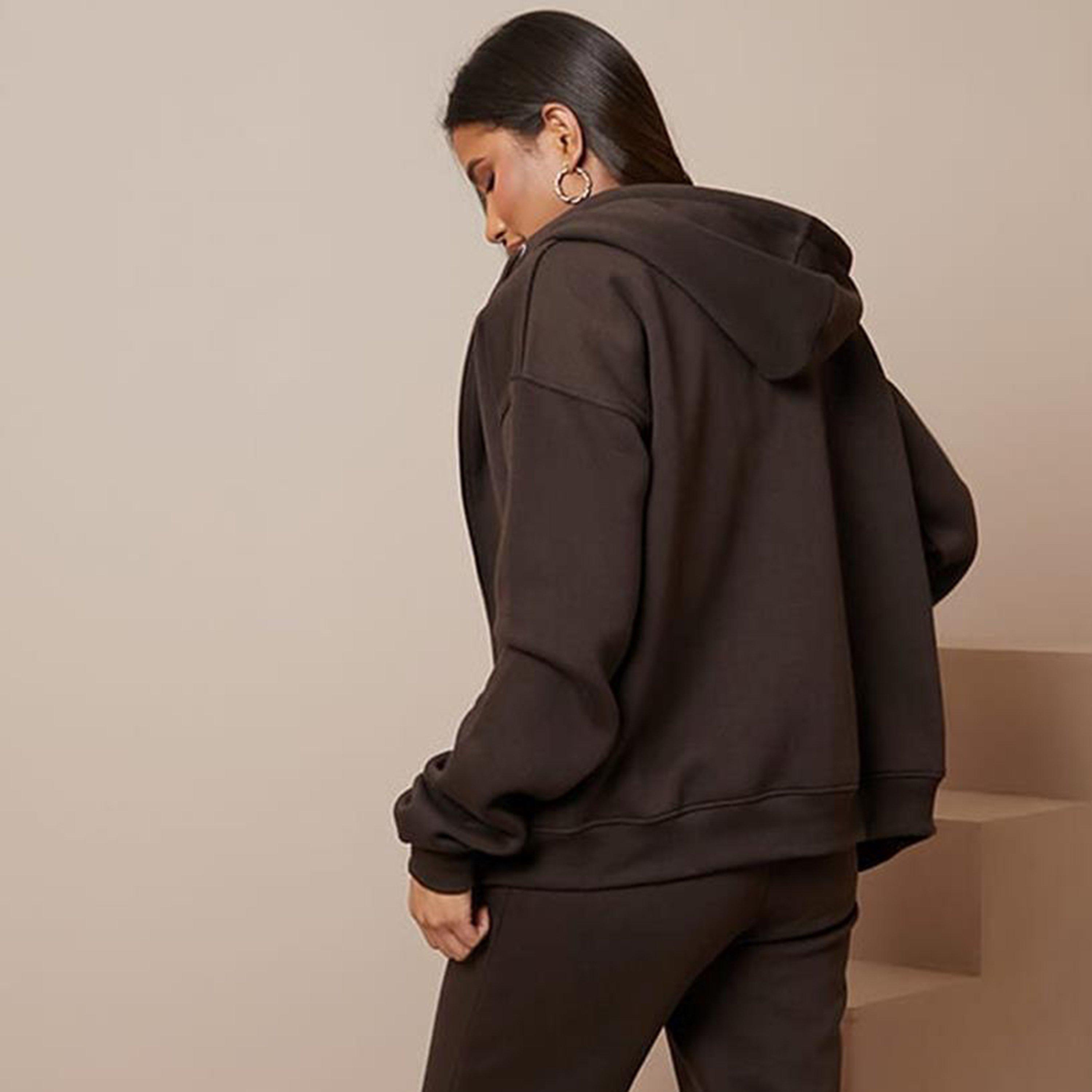 Marrón - I Saw It First - ISAWITFIRST Oversized Zip Front Hoodie With Pockets - 4