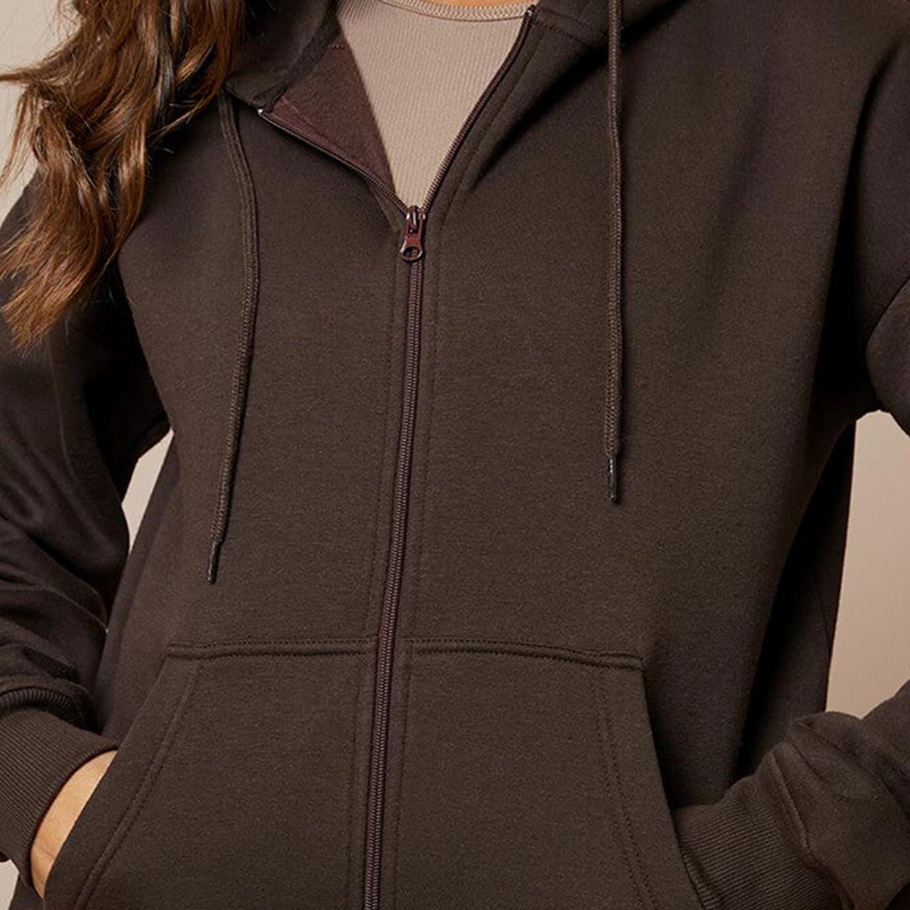 Marrón - I Saw It First - ISAWITFIRST Oversized Zip Front Hoodie With Pockets - 5