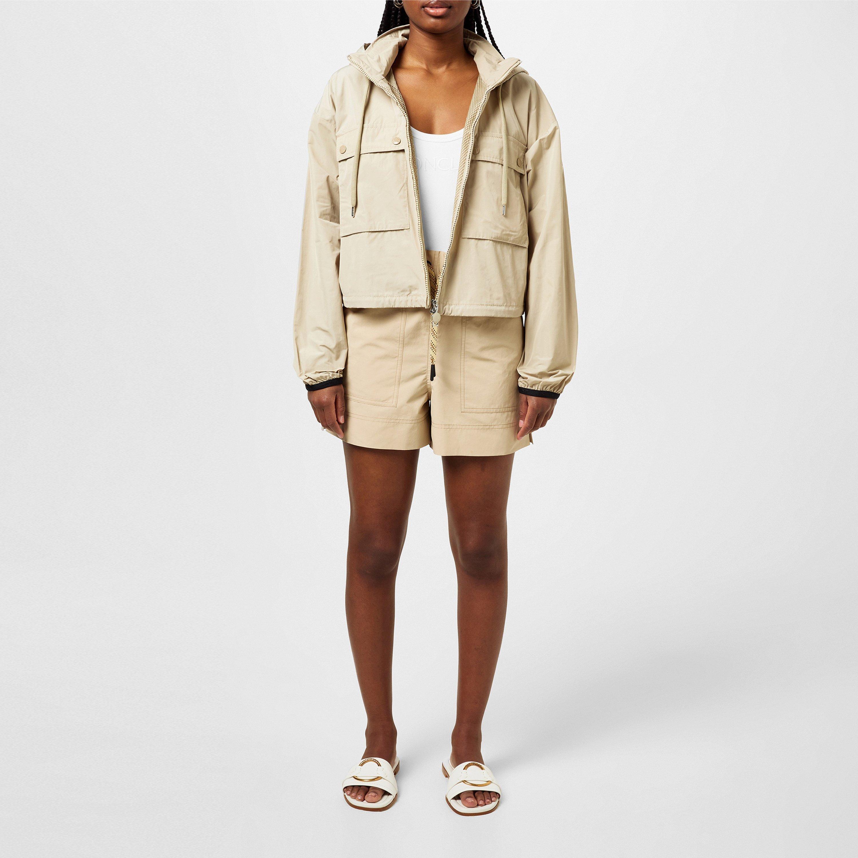 Beige 20J - Moncler - Women's Leda Water Resistant Cropped Hooded Long Sleeve Oversized Fit Parka - 3