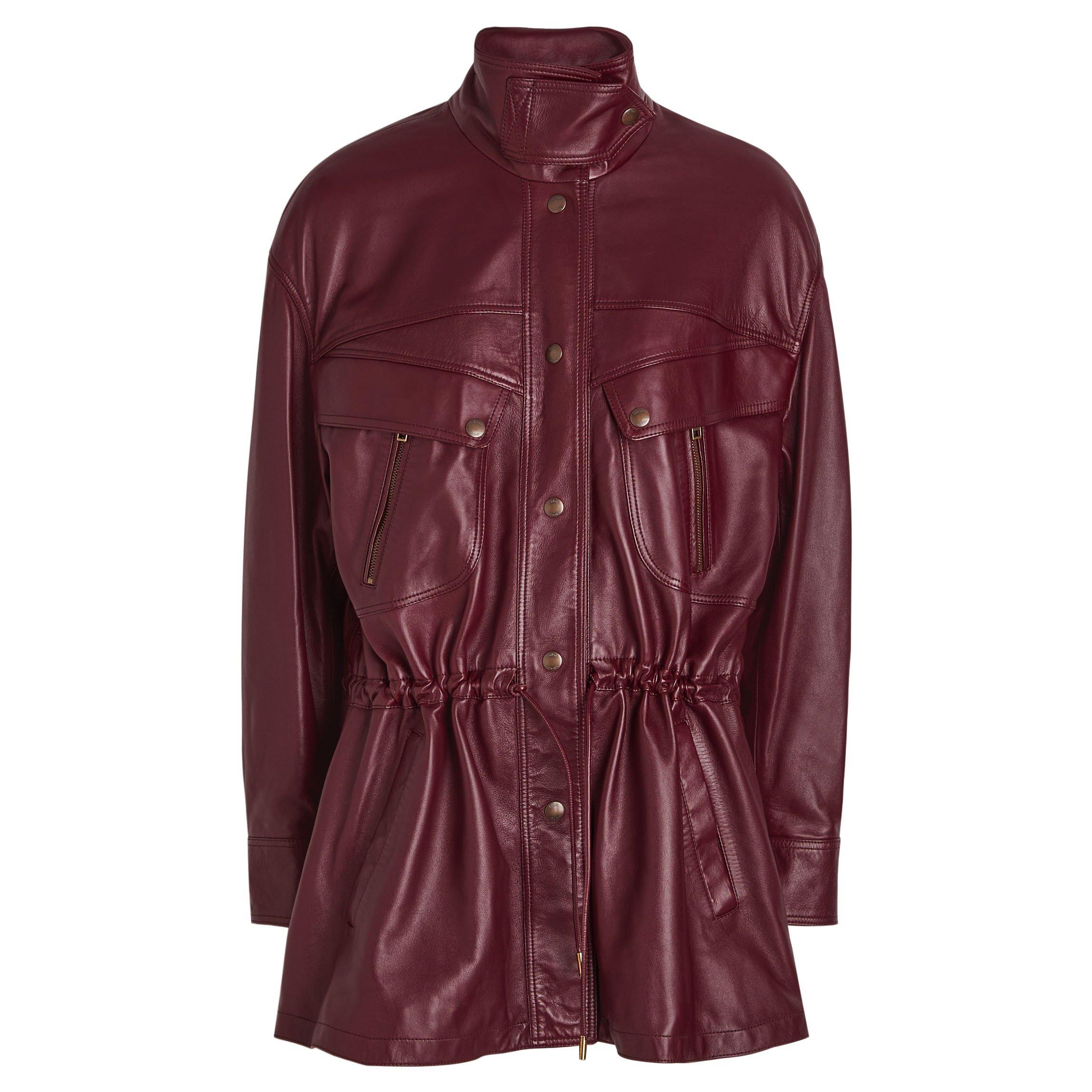 BROWN - Chloe - CLASSIC PLONGE LEATHER JACKET