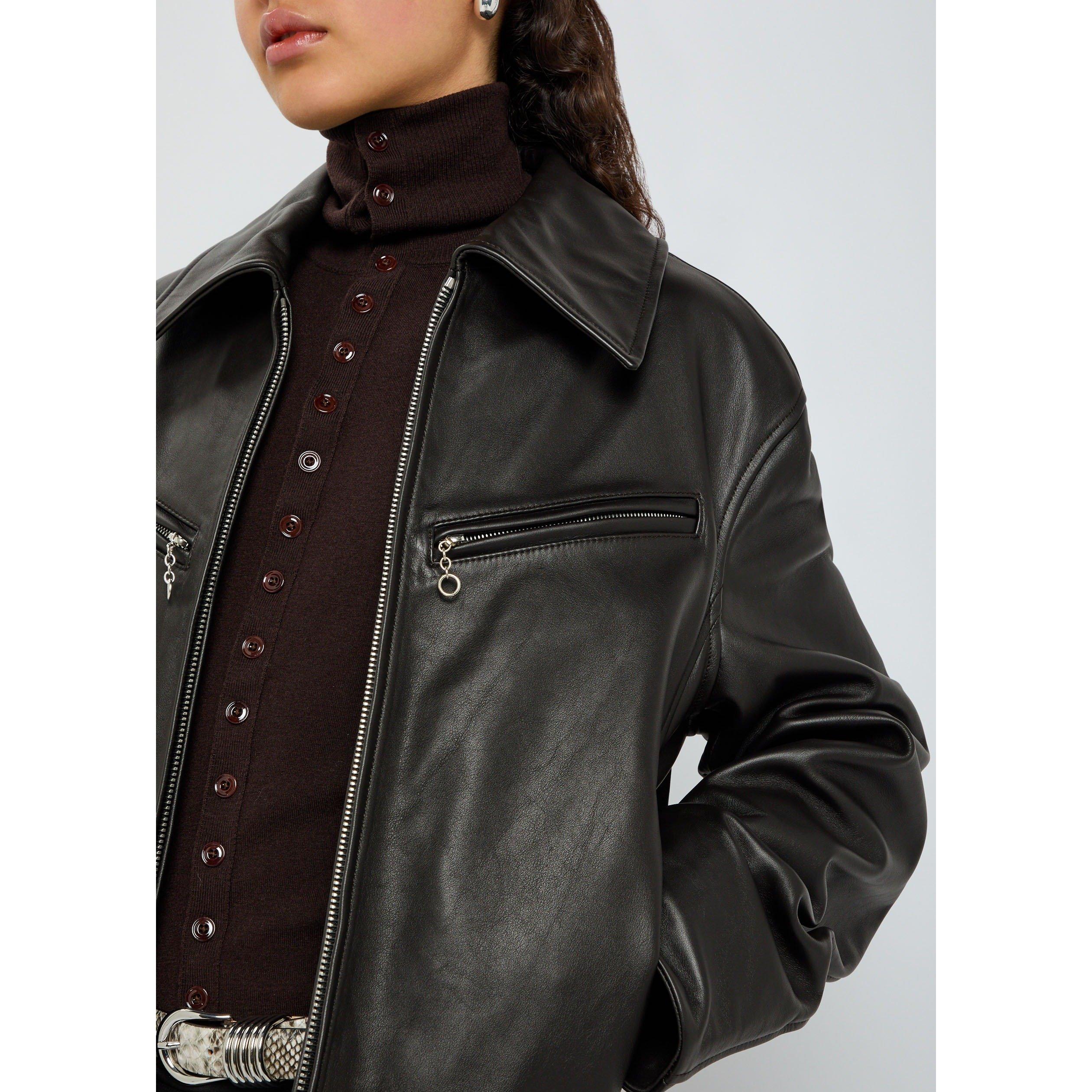 DARK BROWN - Lemaire - Women's Oversized-Fit Leather Jacket - 4