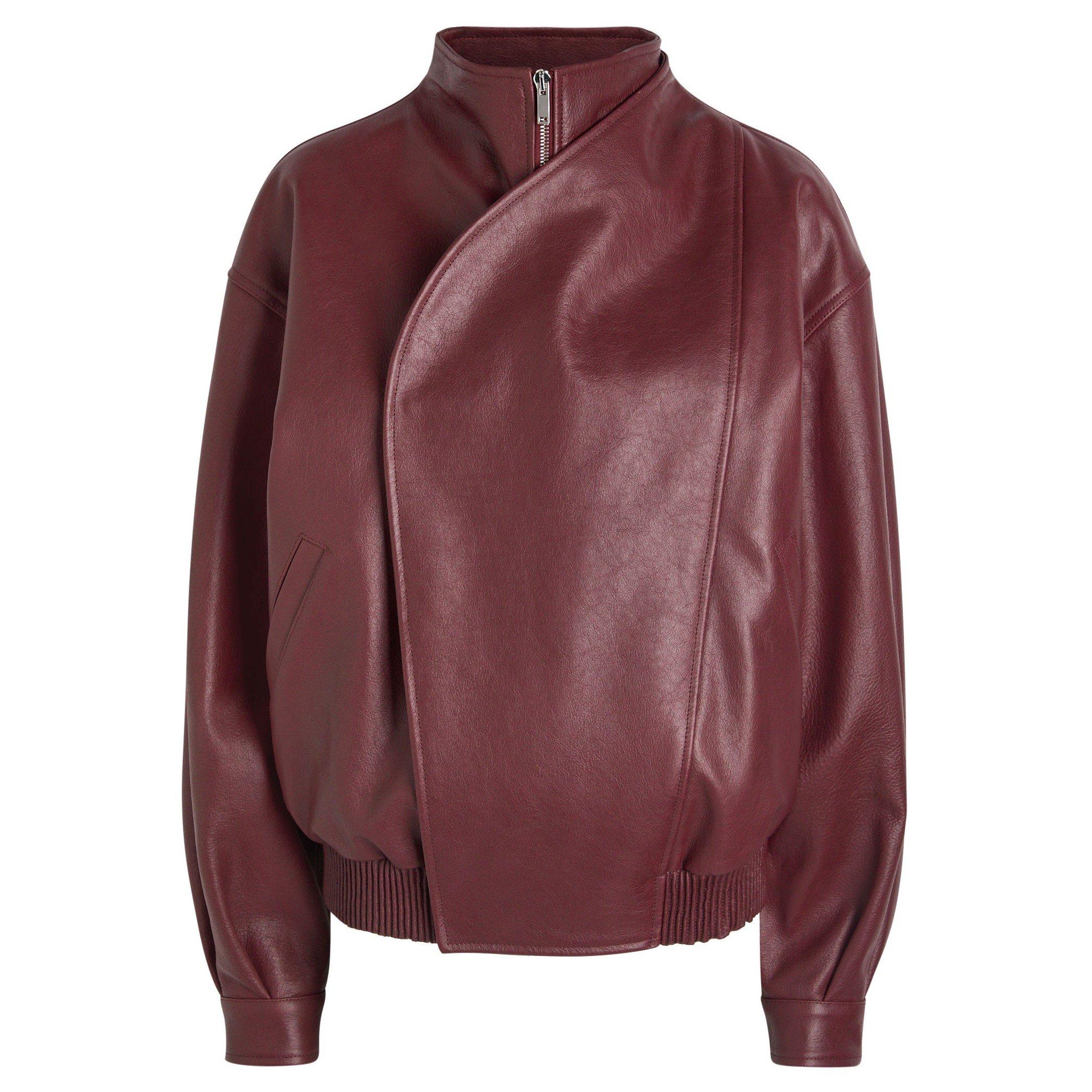 BURGUNDY - Armarium - Women's Salma Leather Oversized-Fit Bomber Jacket