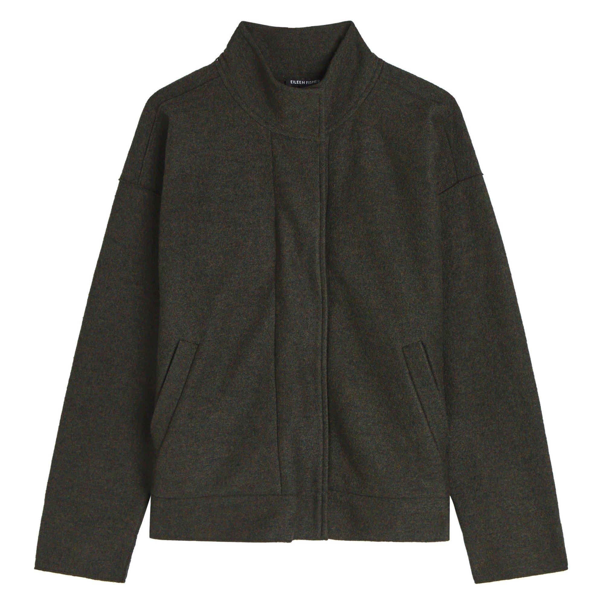 DARK GREY - Eileen Fisher - Women's Merino Wool Funnel-Neck Jacket