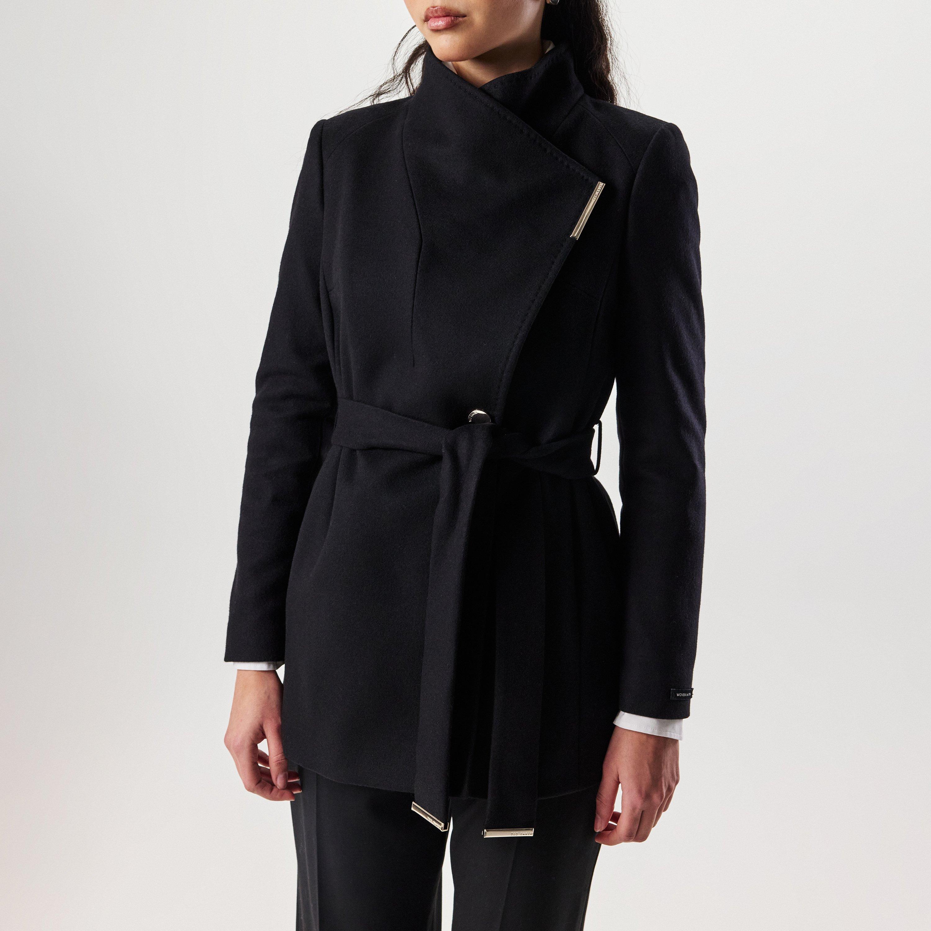 Black - Ted Baker - Women's Wool Short Belted Overcoat - 1