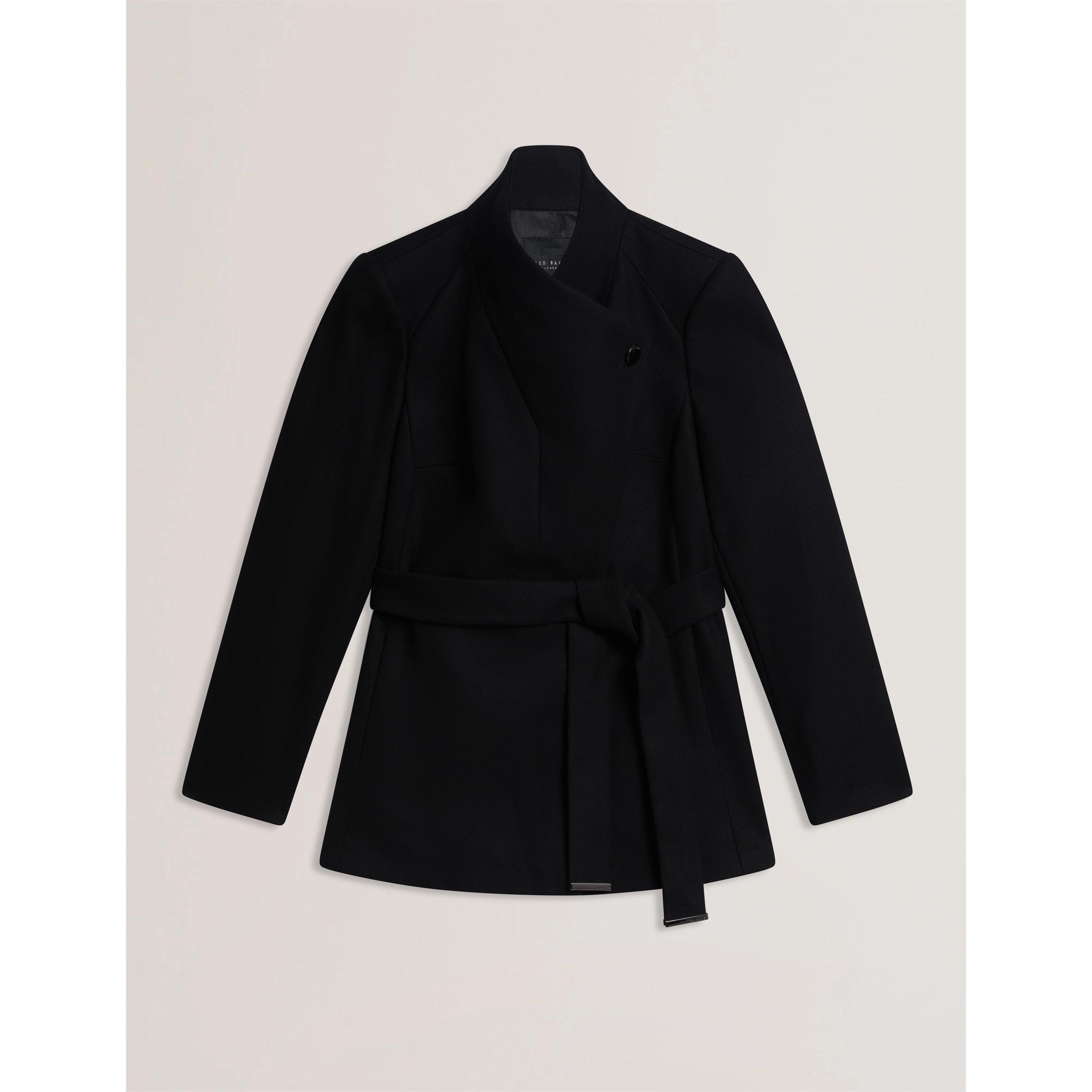 Black - Ted Baker - Womens  Wool Short Belted Overcoat - 5
