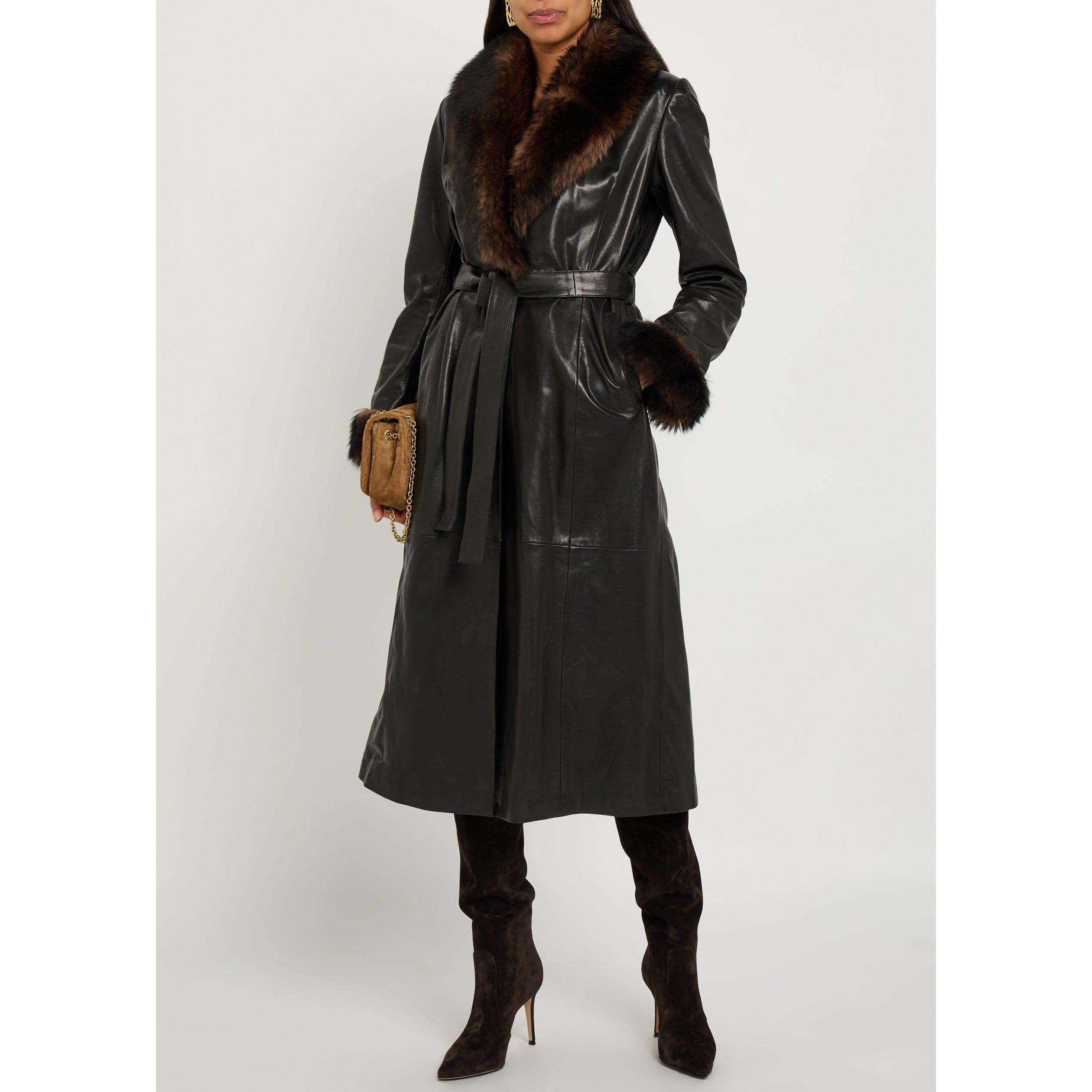 BLACK - Nour Hammour - Women's Baez Trim Leather Trench Coat - 5