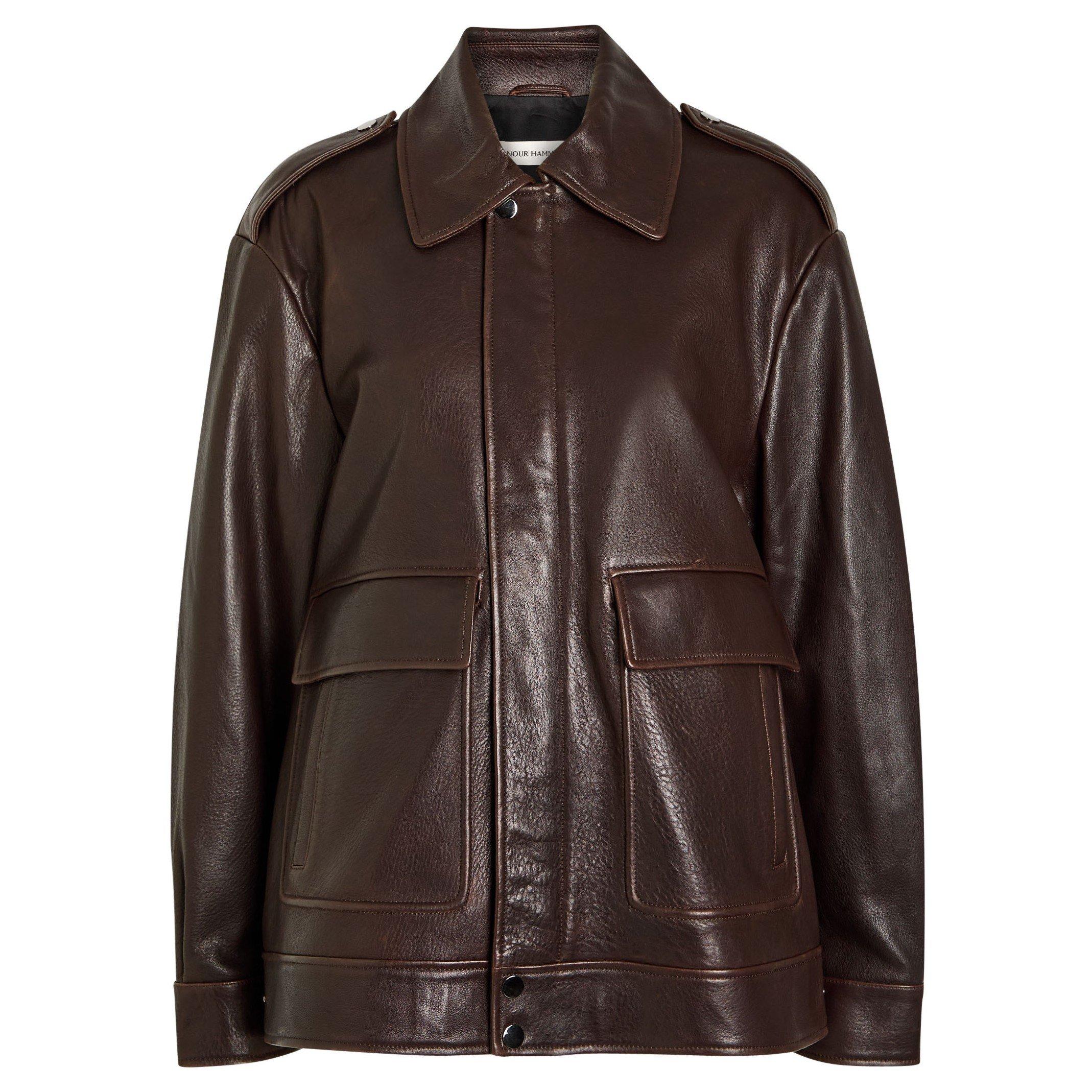 DARK BROWN - Nour Hammour - J DREY IT GIRL LEATHER BOMBER - 1