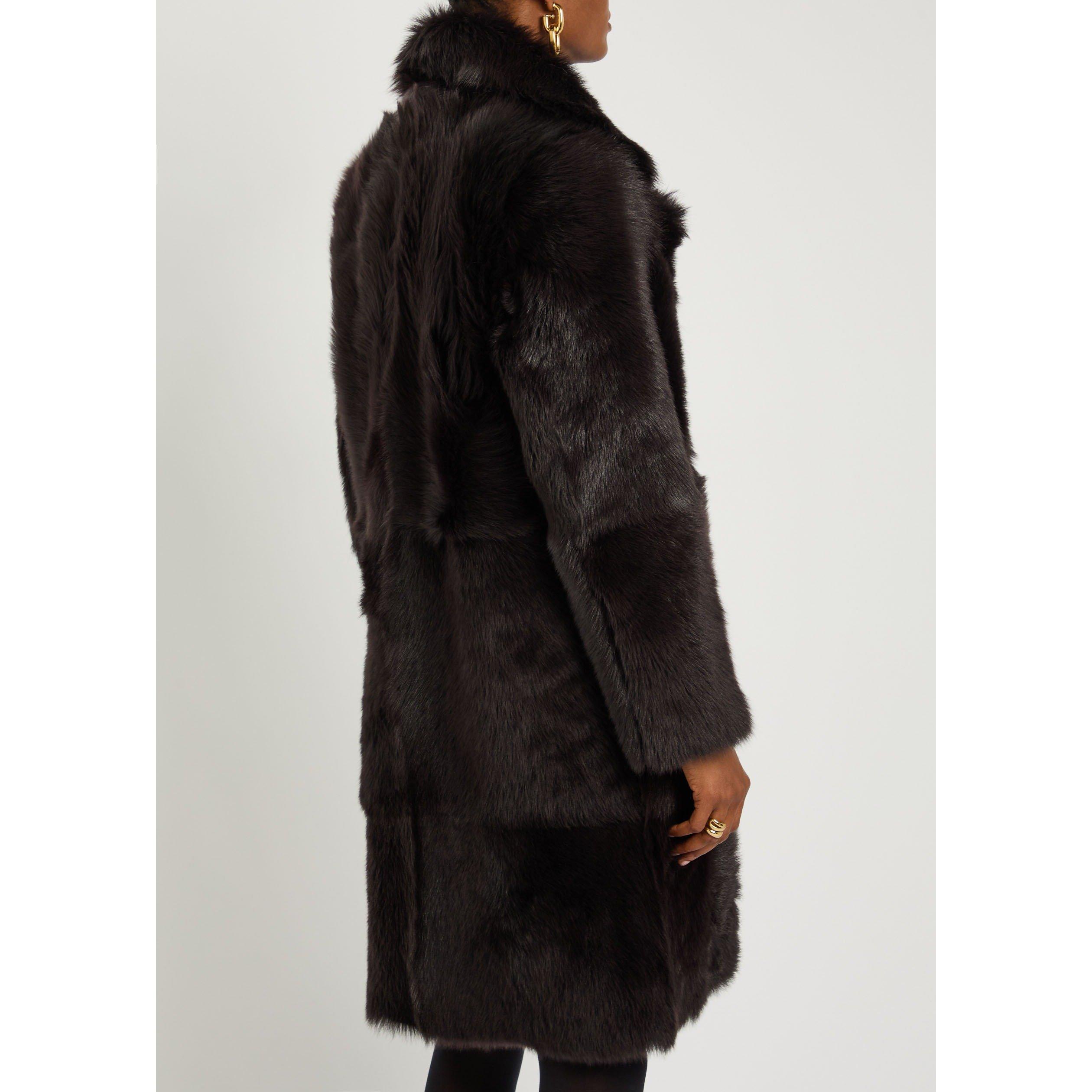 DARK BROWN - Nour Hammour - C EVITA RELAXED SHEARLING COAT - 3