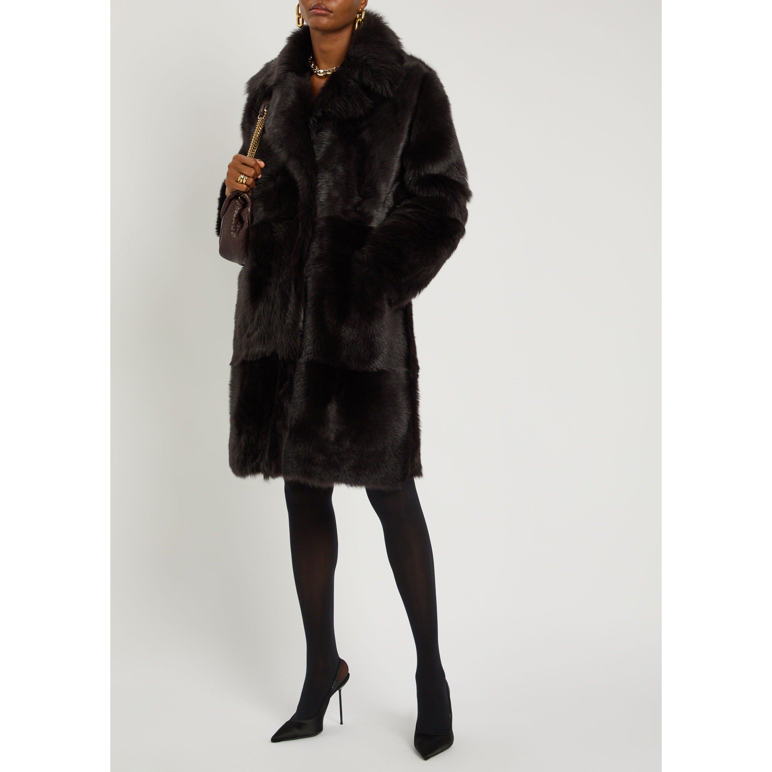 DARK BROWN - Nour Hammour - C EVITA RELAXED SHEARLING COAT - 5