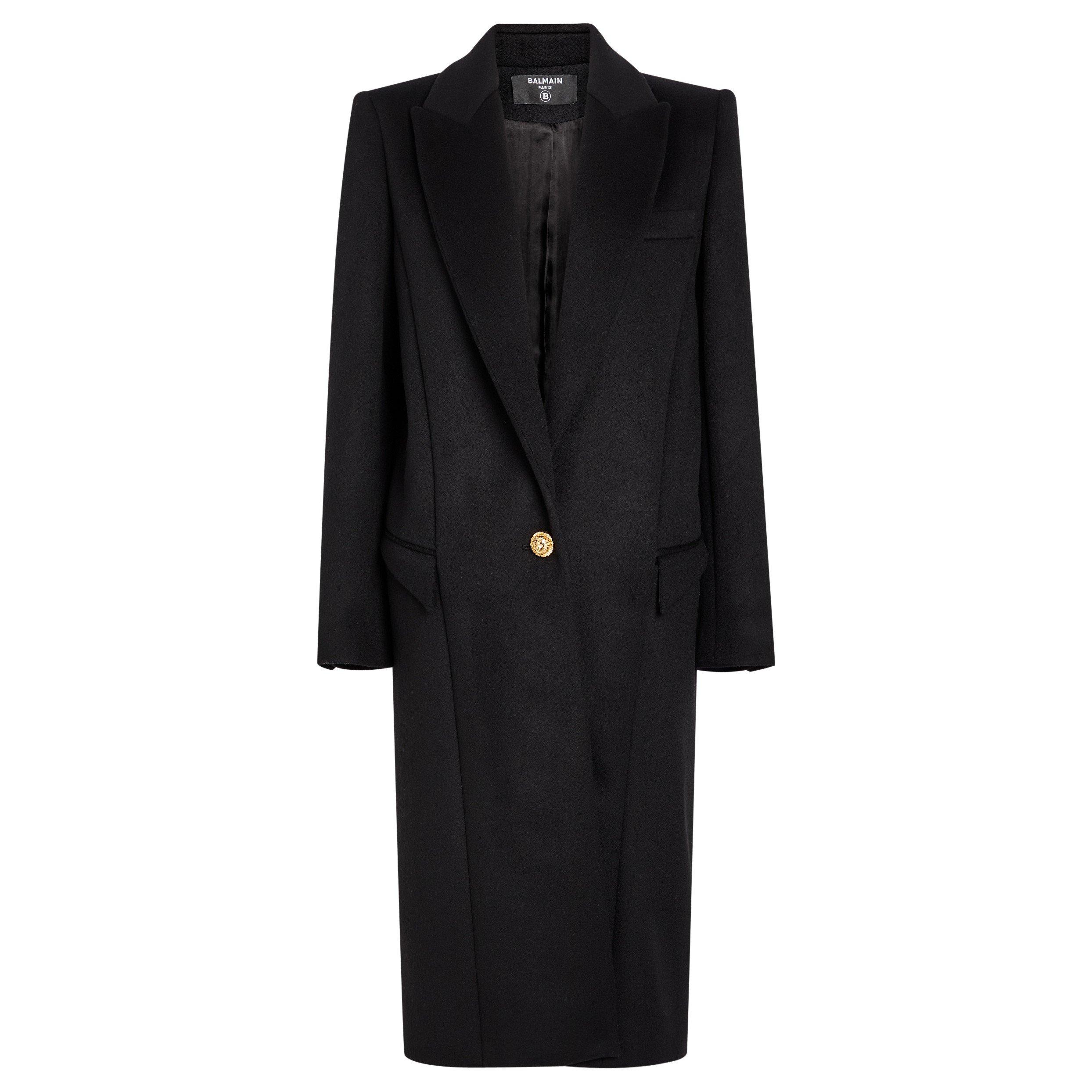 BLACK - Balmain - 1 BUTTON WOOL LONG COAT - 1