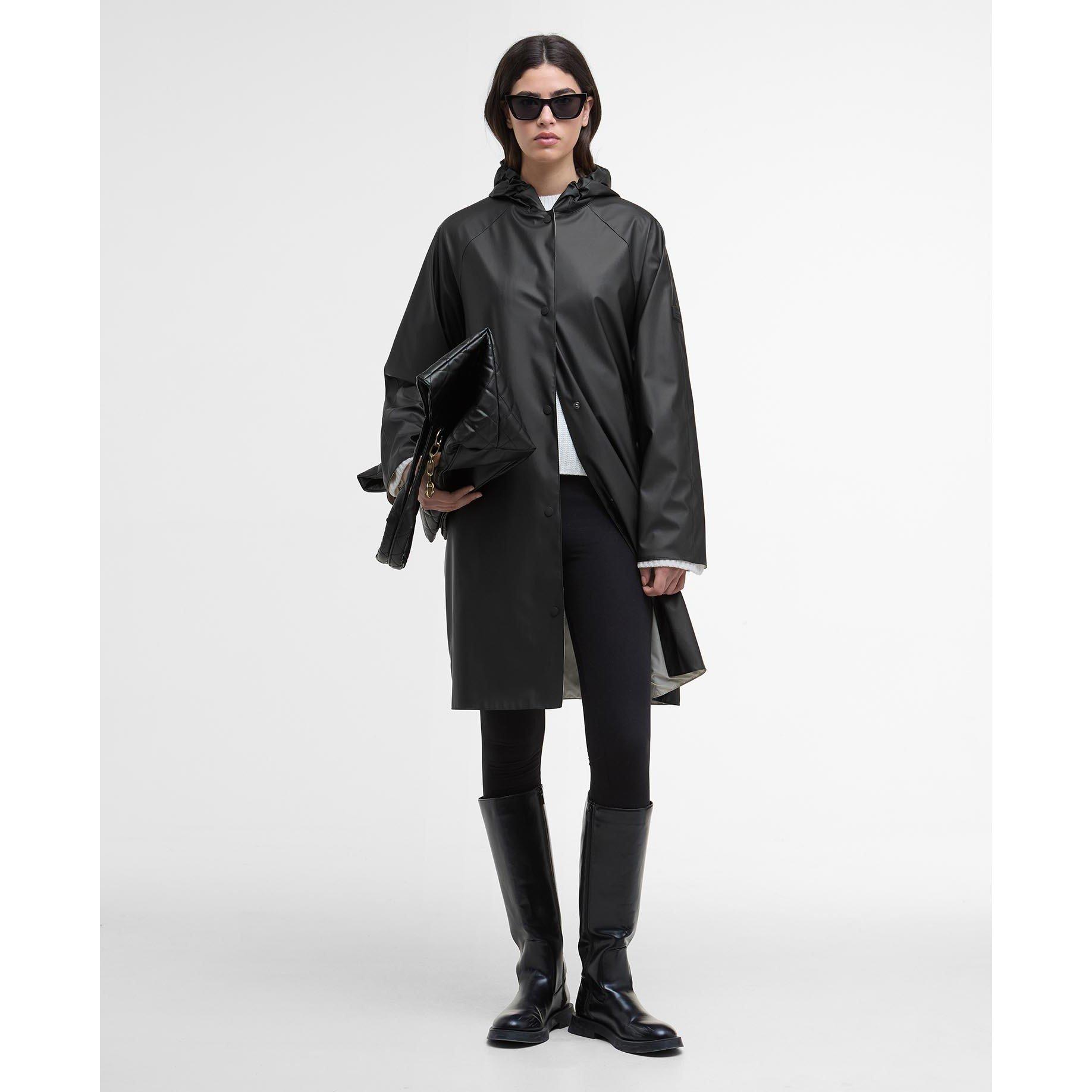 Black - Barbour International - Women's Recoleta Hooded Long Sleeve Knee Length Rain Anorak - 6