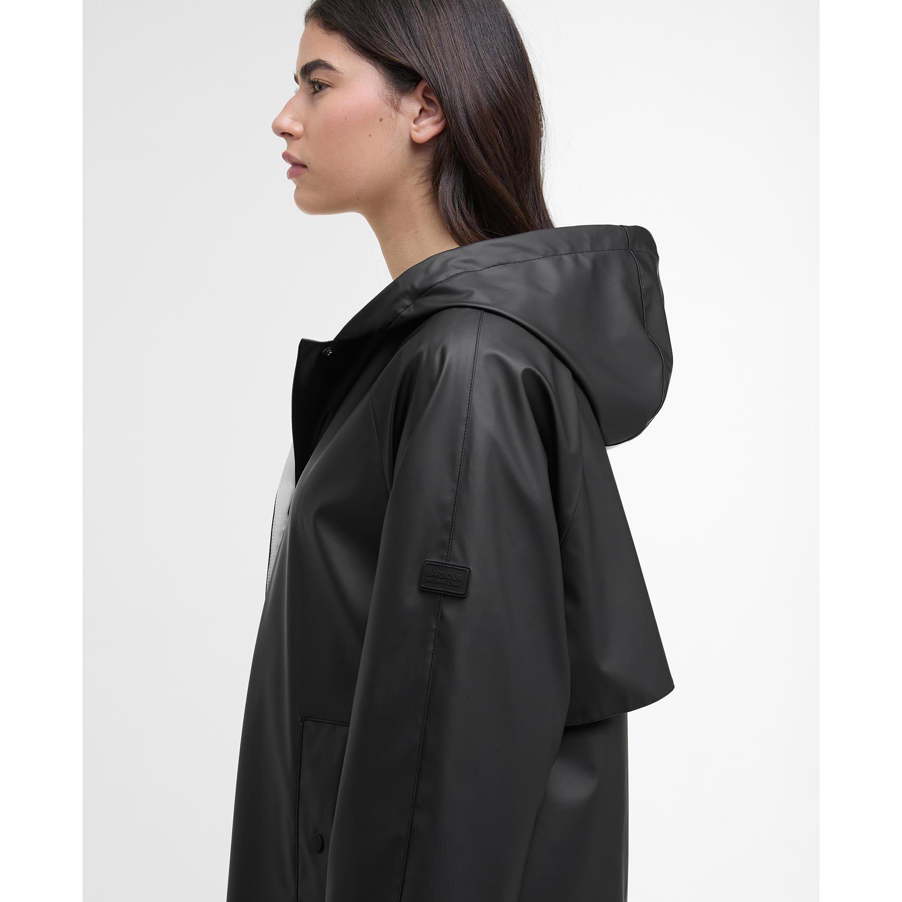 Black - Barbour International - Women's Recoleta Hooded Long Sleeve Knee Length Rain Anorak - 4